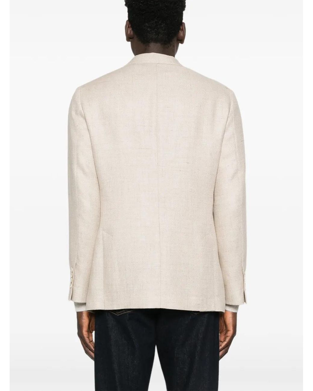 Brunello Cucinelli White Buttoned Flap-Pocket Blazer for men