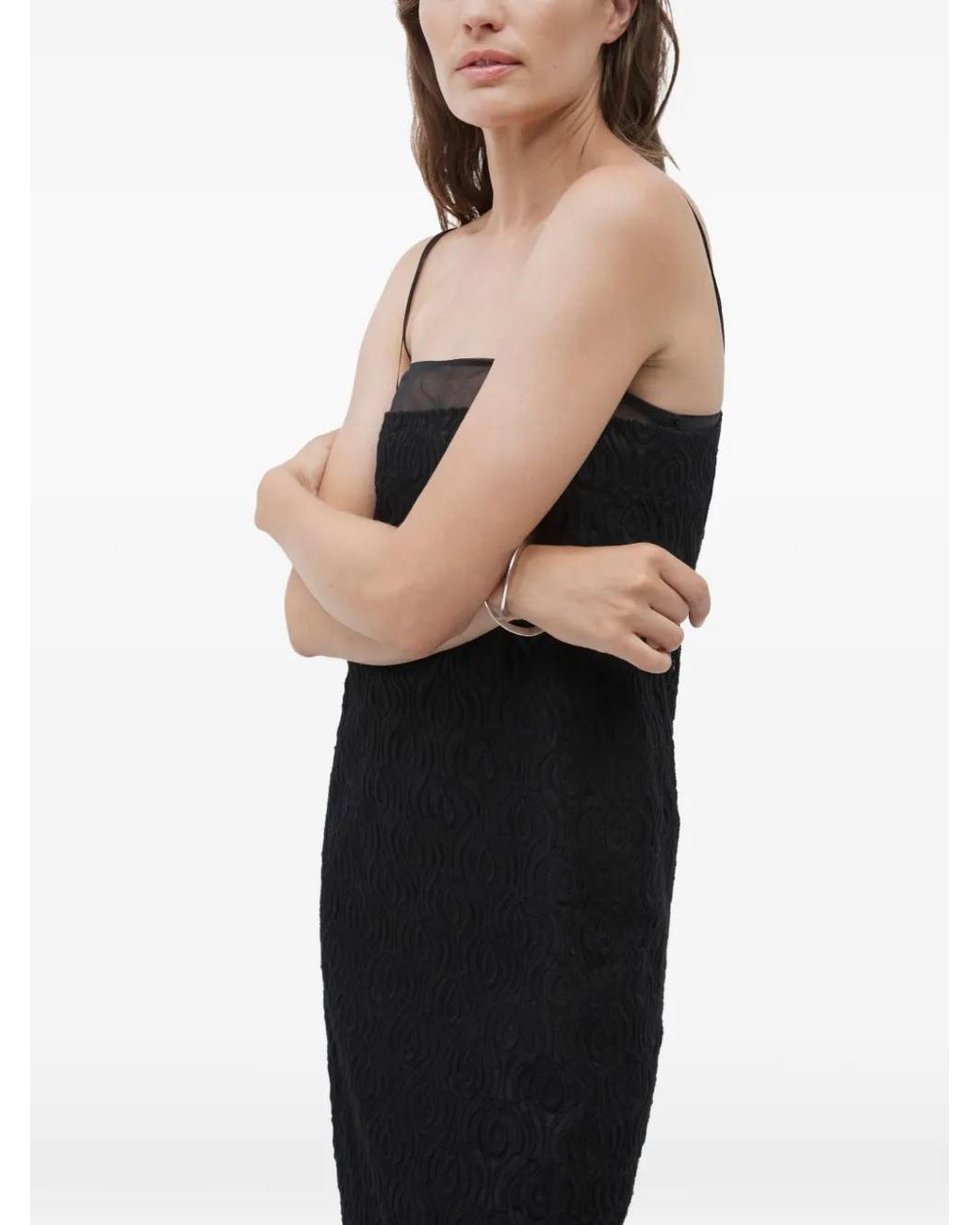 Another Tomorrow Black Embroidered Mini Dress