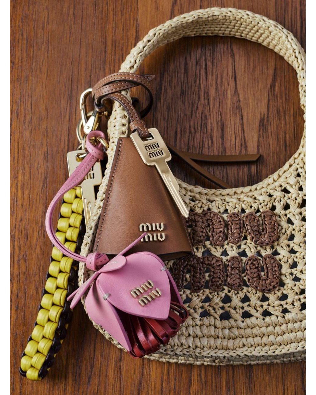 Miu Miu Leather Keychain in Metallic | Lyst Miu Miu Leather Keychain in Metallic | Lyst