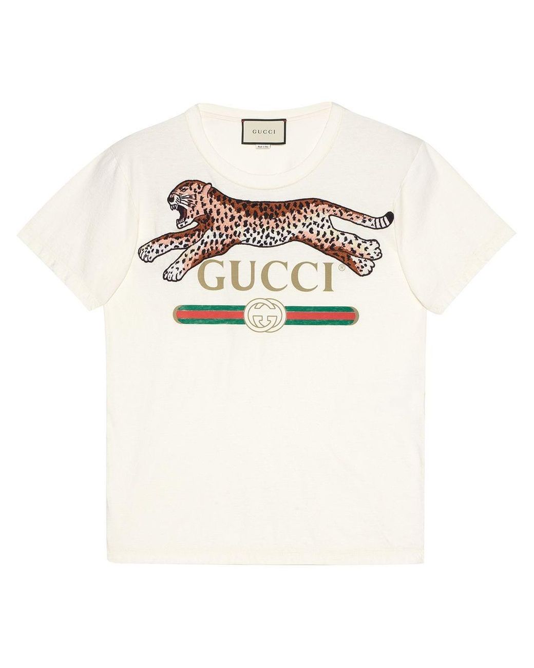 Gucci Logo Leopard T-shirt in White for Men | Lyst