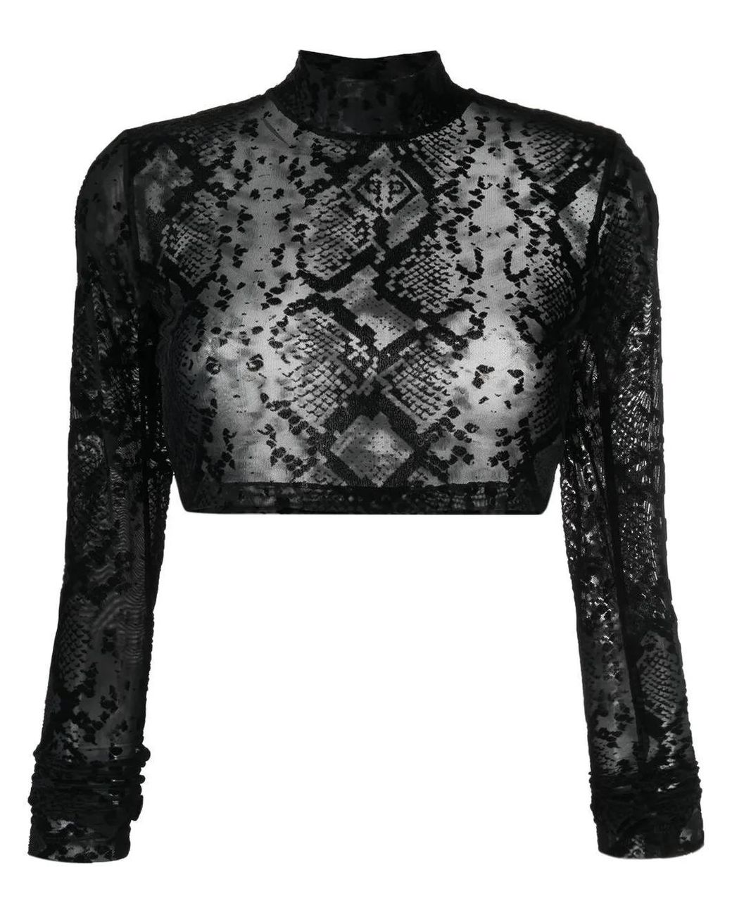 Philipp Plein Black Geometric-Print Cropped Top