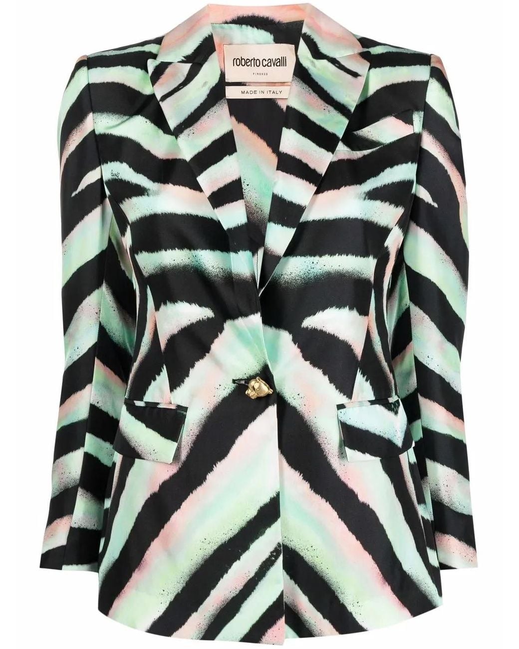 Roberto Cavalli Green Zebra-Print Silk Blazer
