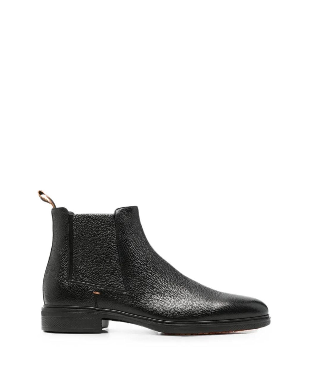 Santoni Black Easy Grained Leather Chelsea Boots for men