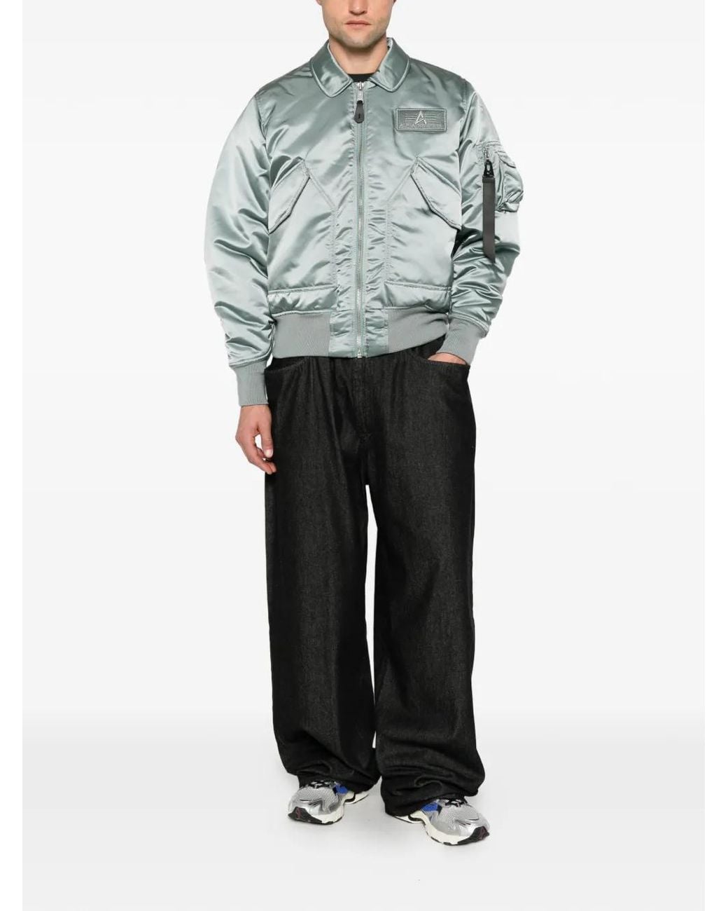 Alpha Industries Gray Logo-Patch Bomber Jacket for men