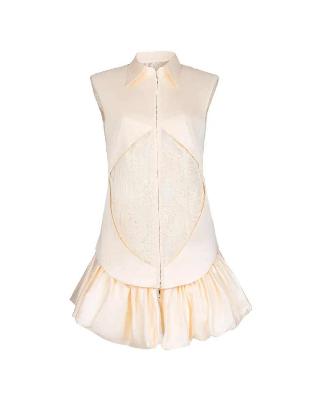 Gaby Charbachy White Lace-Panelled Bubble-Skirt Mini Dress