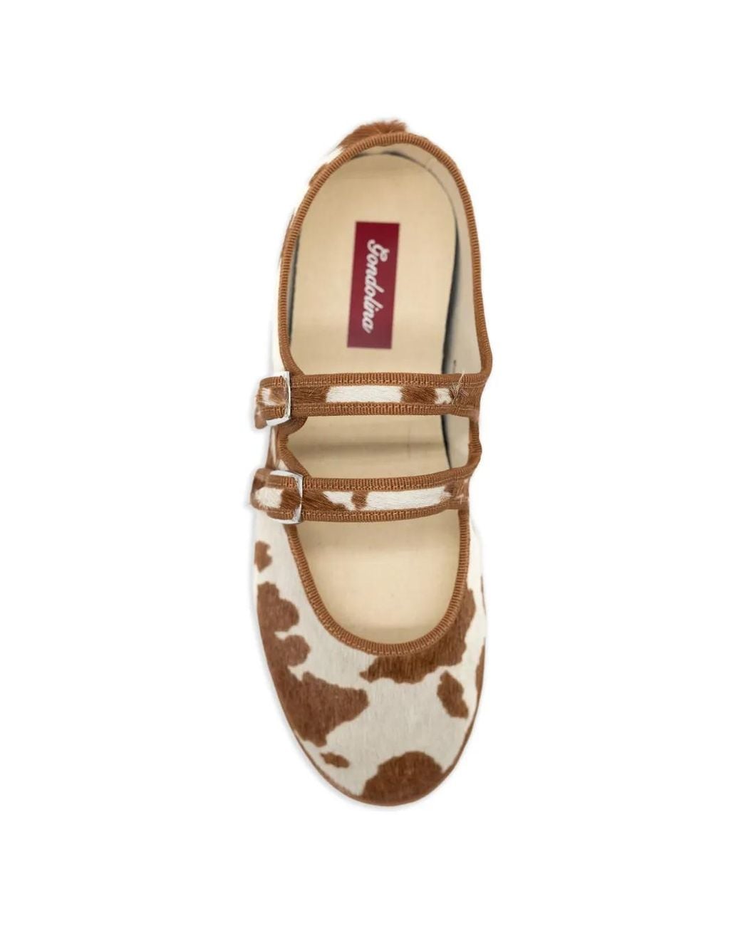 Gondolina Brown Cow-Print Double-Strap Mary Jane Ballet Flats