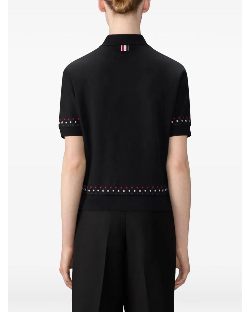 Thom Browne Black Cotton Milano Stars & Snowflake Embroidery Polo