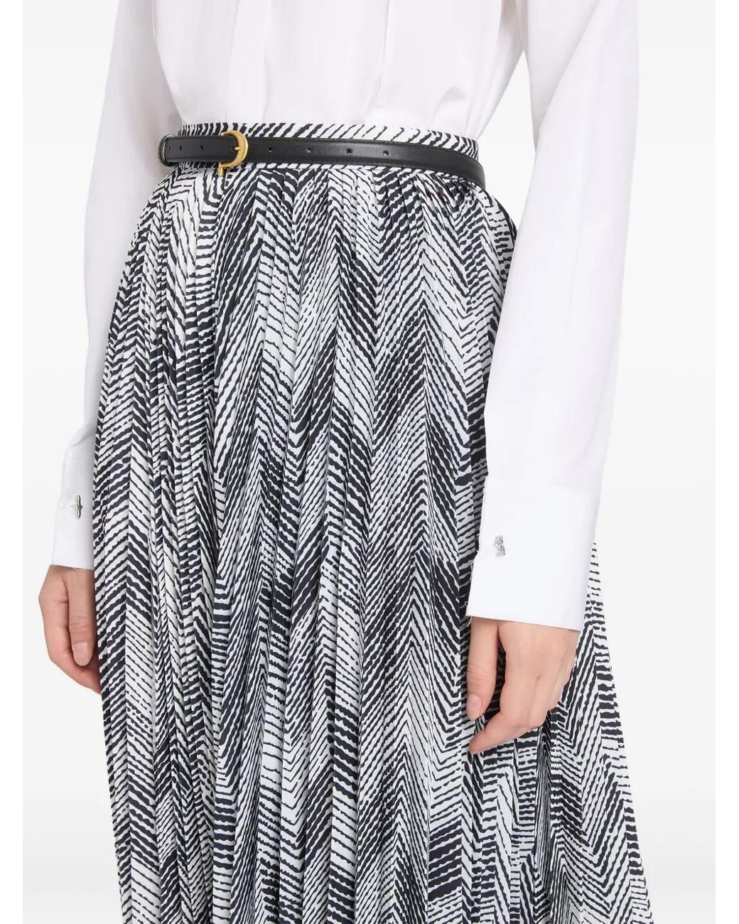 Ports 1961 Gray Chevron Pleated Midi Skirt