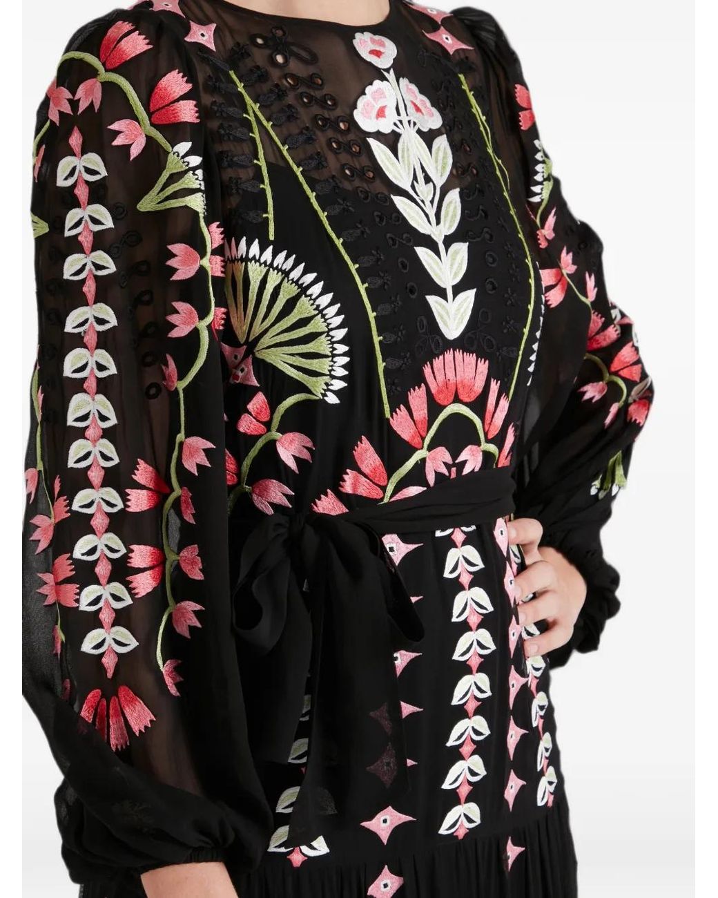 Temperley London Black Rosalba Embroidered Midi Dress