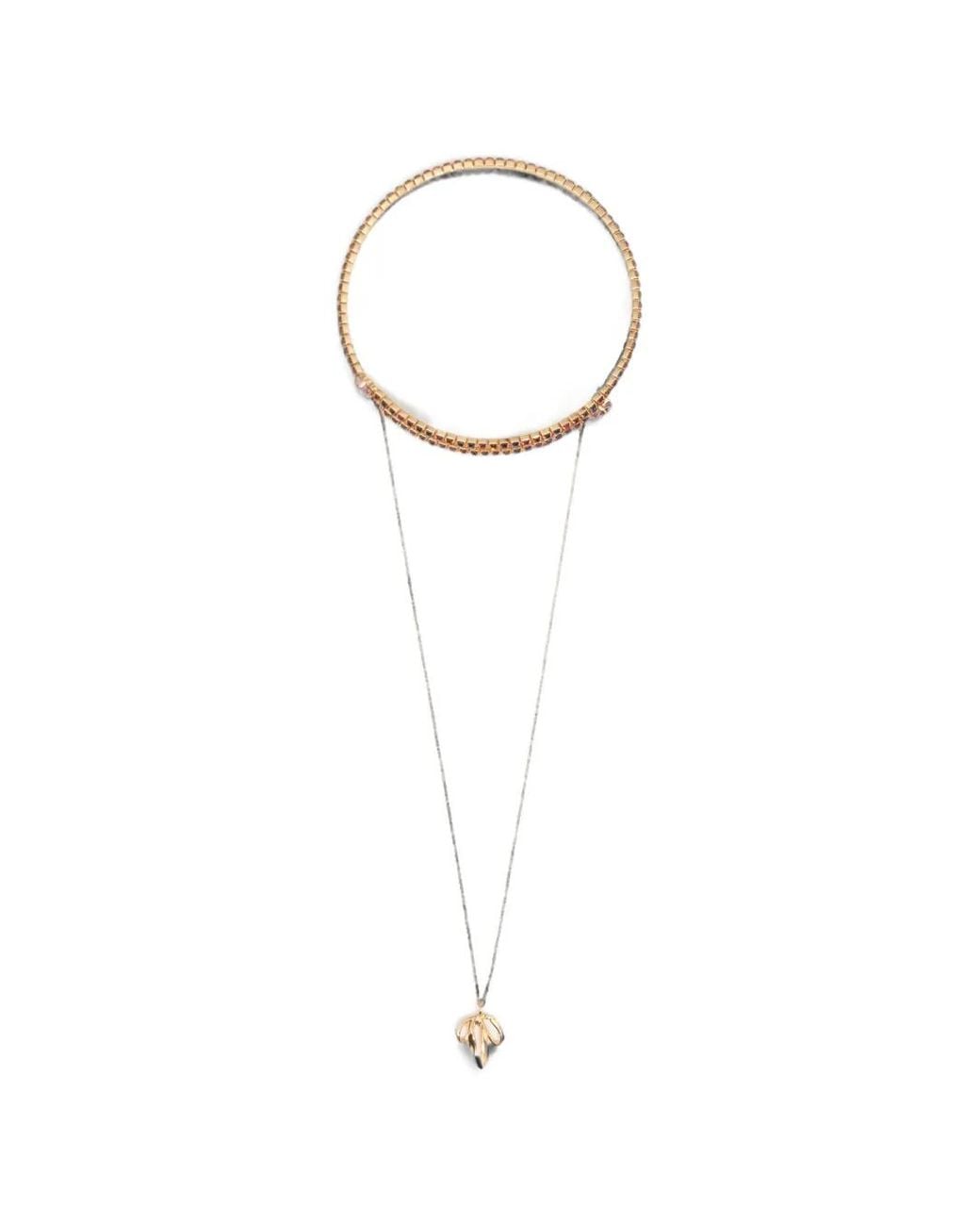 Bimba Y Lola White Crystal Choker Necklace With Chain And Bow