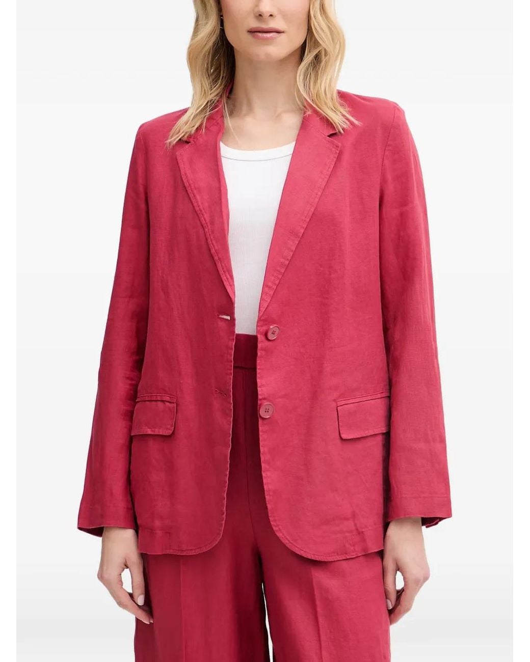 Benetton Red Notch-Lapel Single-Breasted Blazer