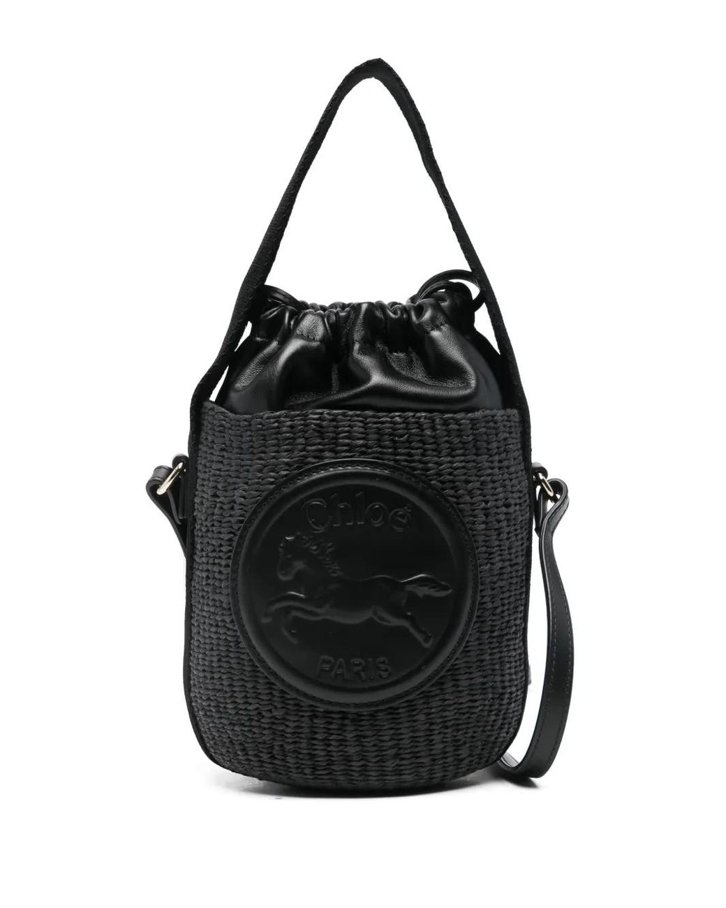 Chloé Black Logo-Patch Bucket Bag