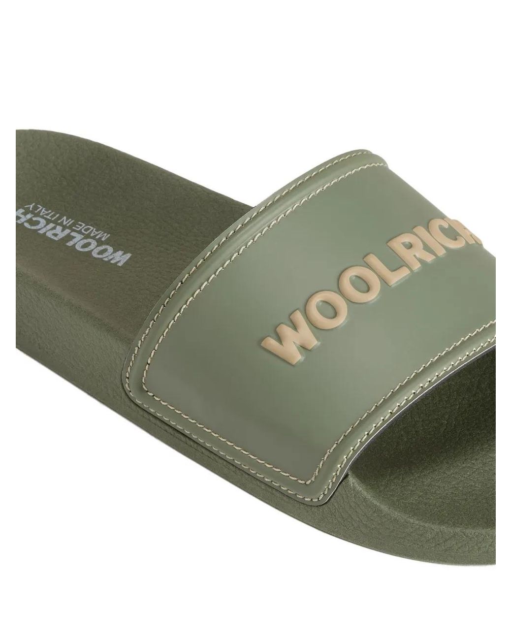 Woolrich Green Contrasting Stitching Logo Slide Sandals for men