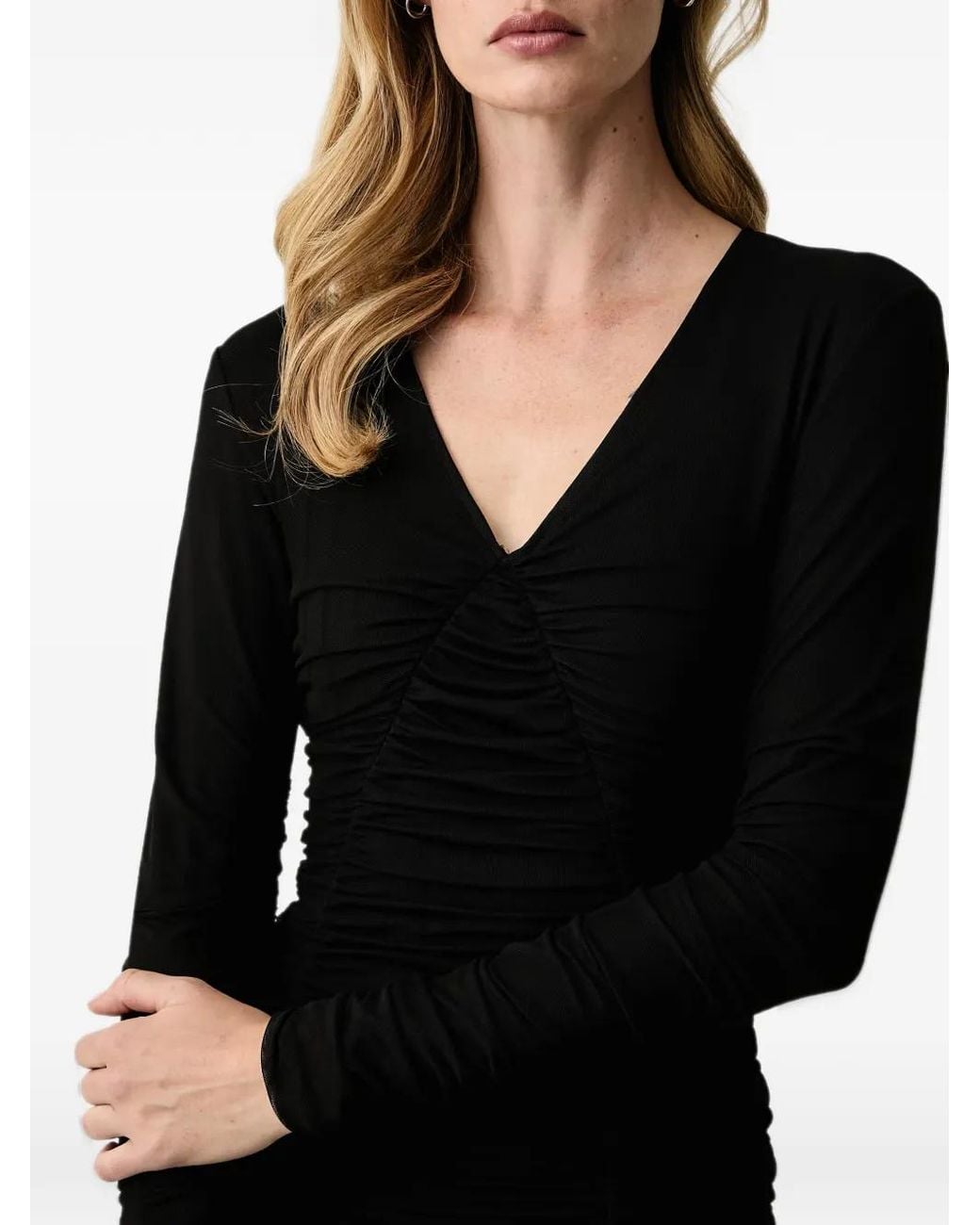 Silvian Heach Black Ruched V-Neck Mini Dress