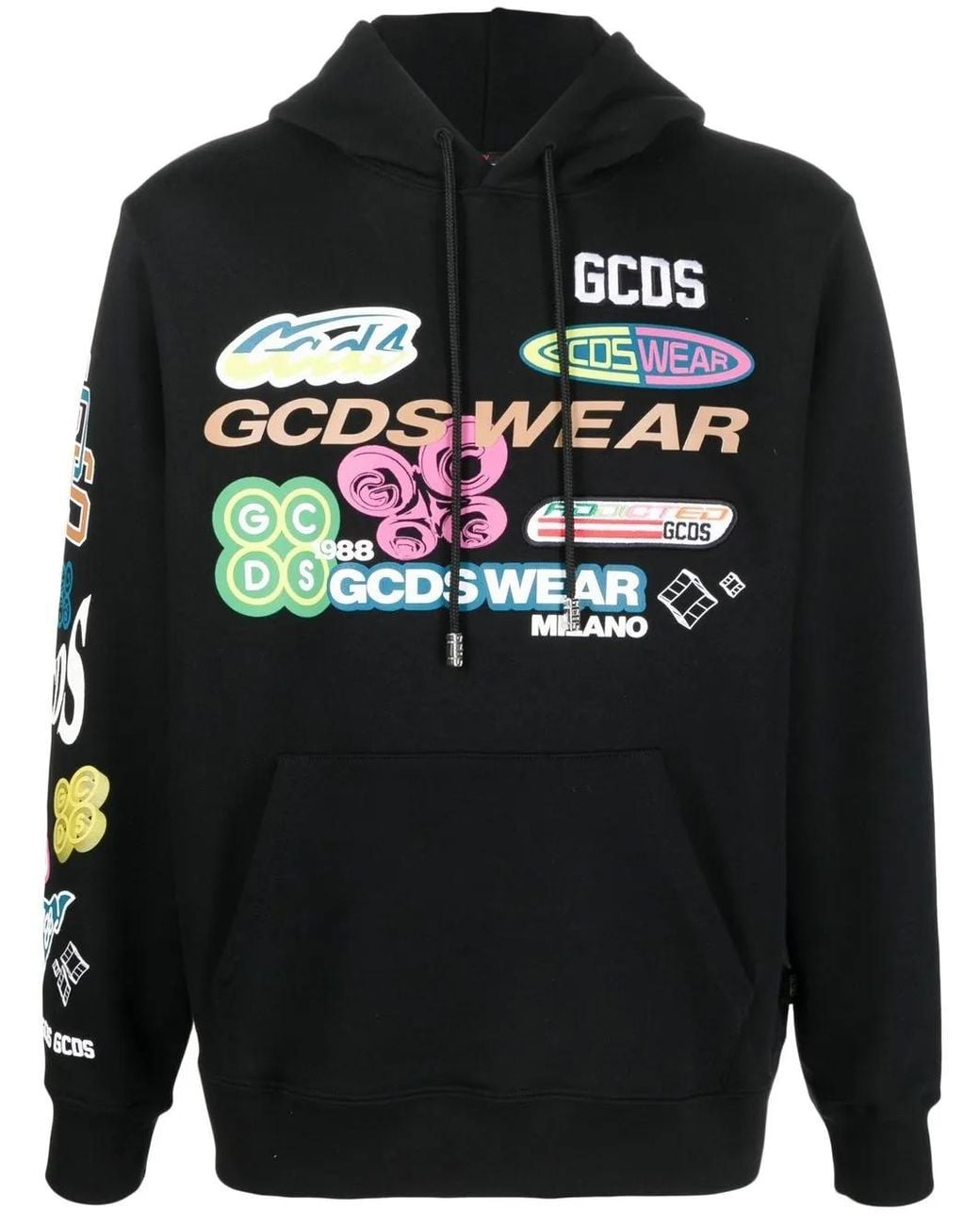 Gcds Black Hooded Sweatshirt With Drawstring And Printed Logo for men