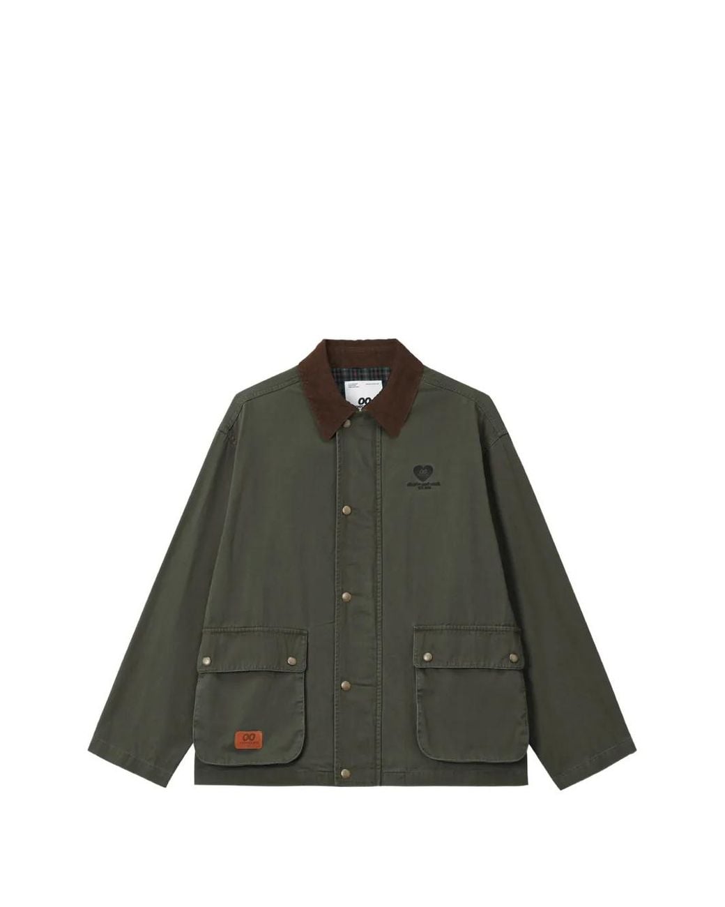 Chocoolate Green Corduroy-Collar Patch-Pocket Jacket