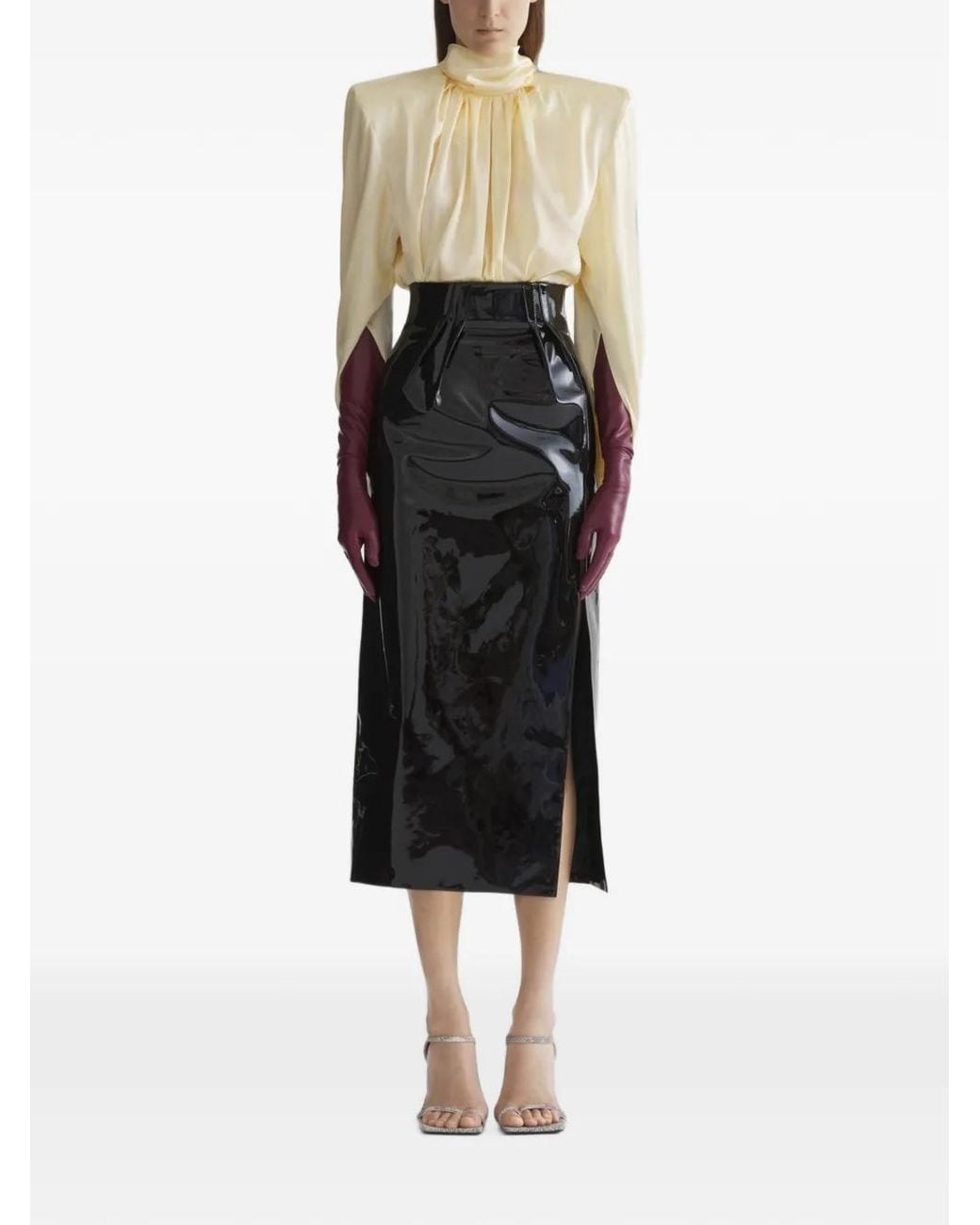 Mugler Black Draped High Neck Top With Concealed Fastening