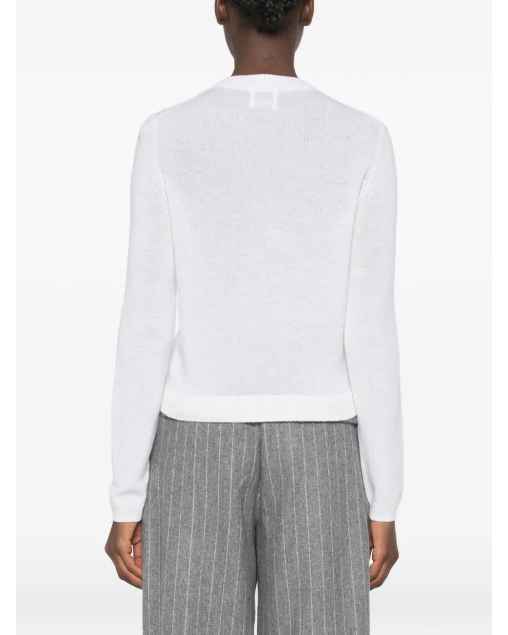 Allude White Fine-Knit Button-Up Cardigan
