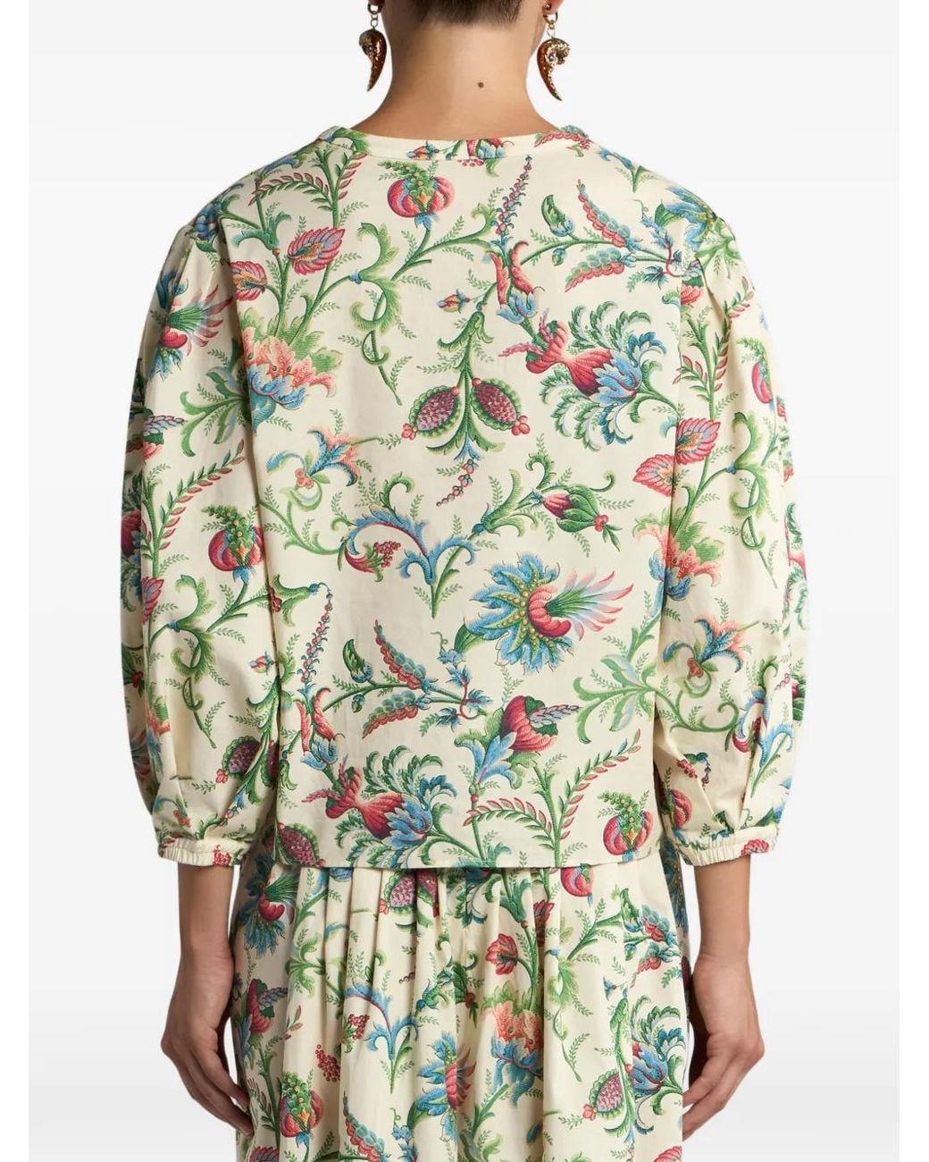 Etro Natural Cotton Blouse With Floral Motif