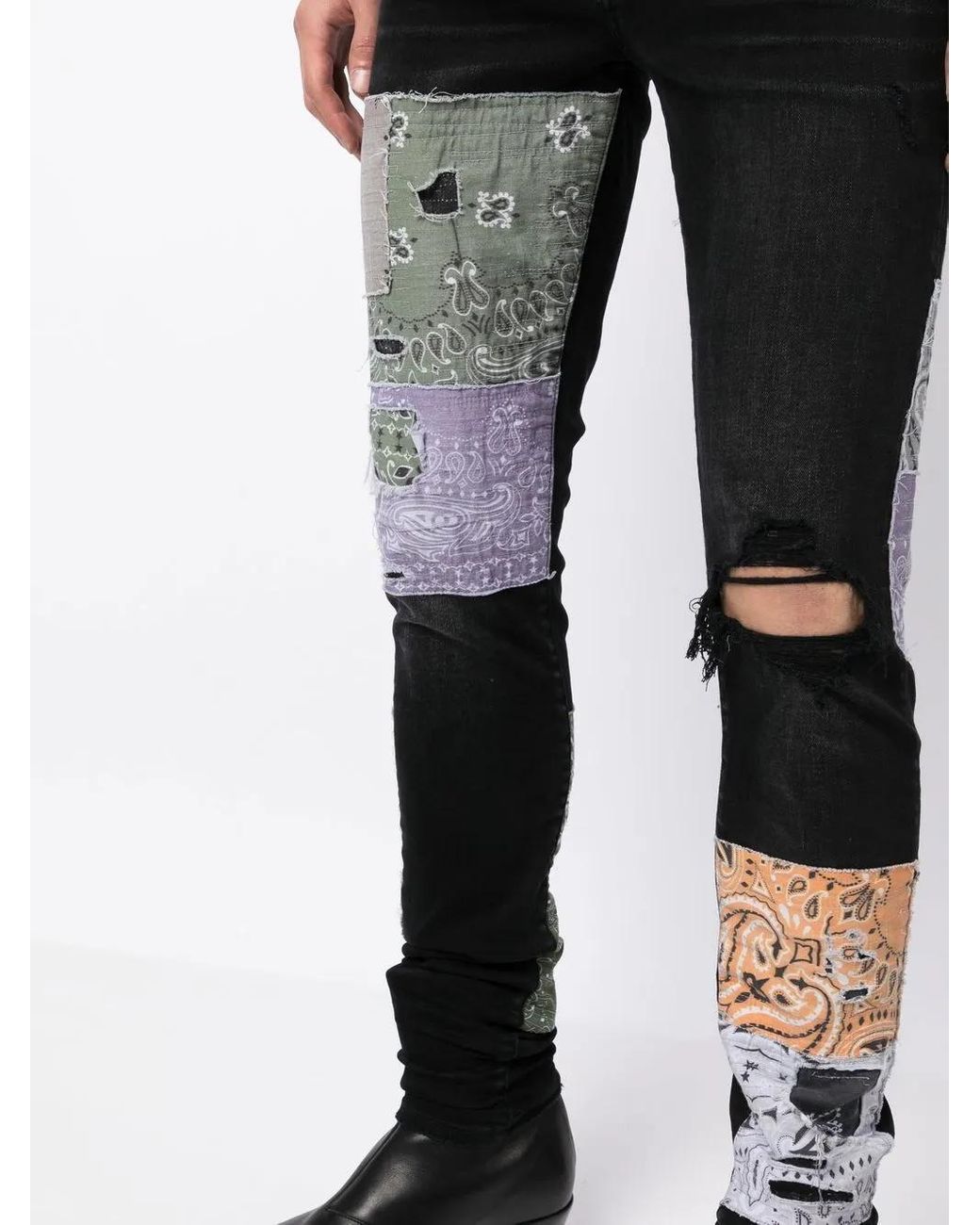 Amiri Black Bandana Art Patch Skinny Jeans for men