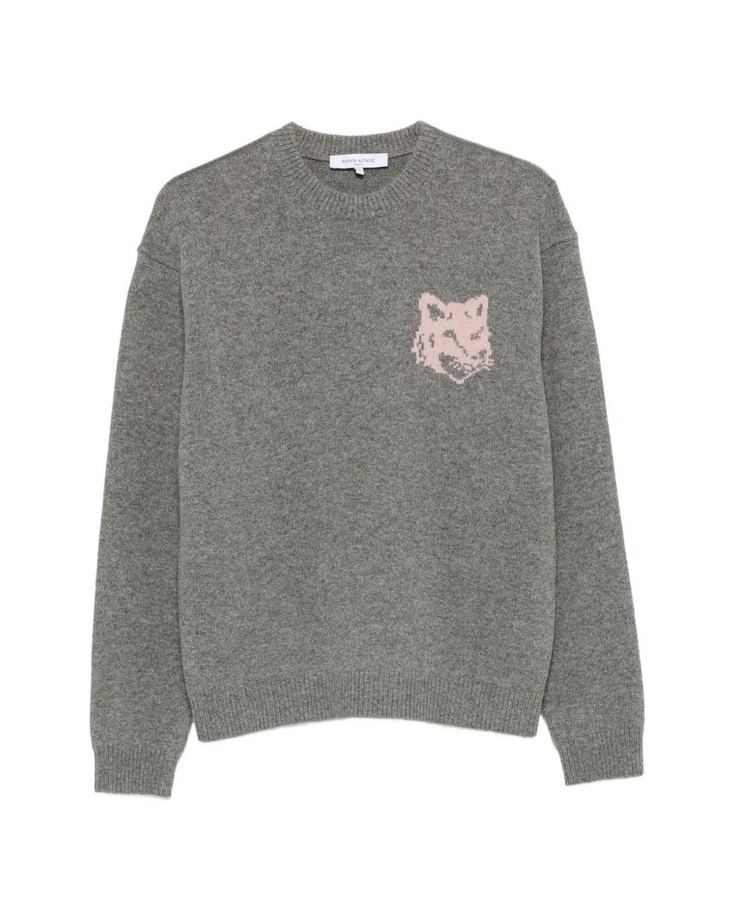 Maison Kitsuné Gray Fox Head Intarsia Sweater for men