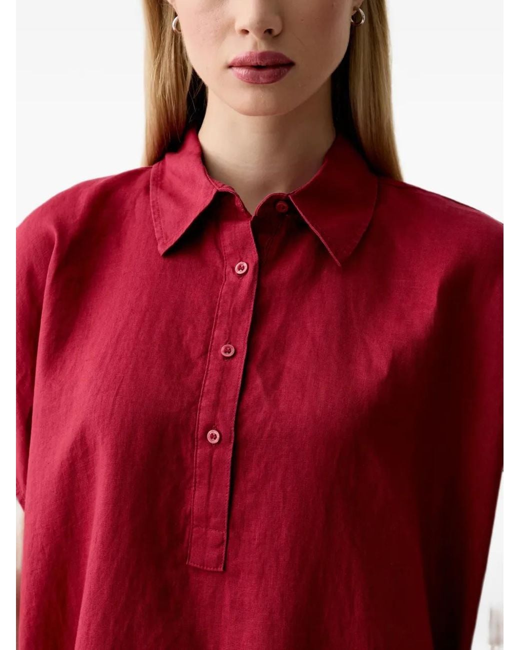 Benetton Red Short-Sleeve Shirt Midi Dress