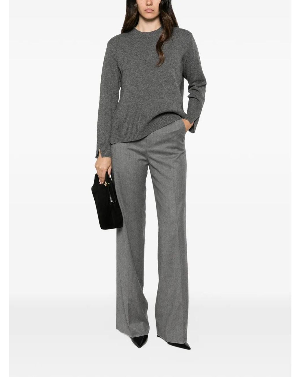 Alpha Studio Gray Ribbed-Trim Slit-Cuff Sweater