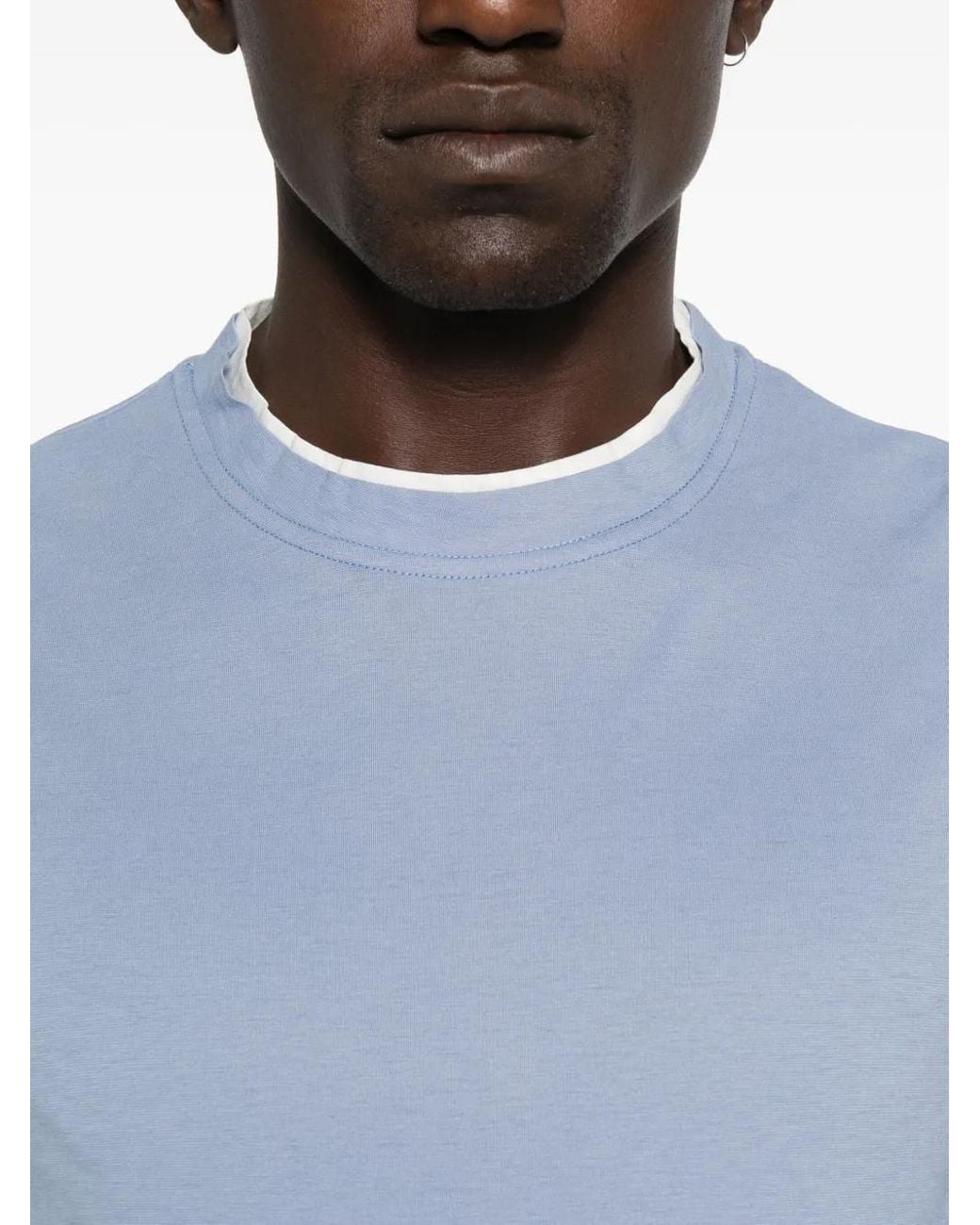 Paolo Pecora Blue Double-Layered Cotton T-Shirt for men