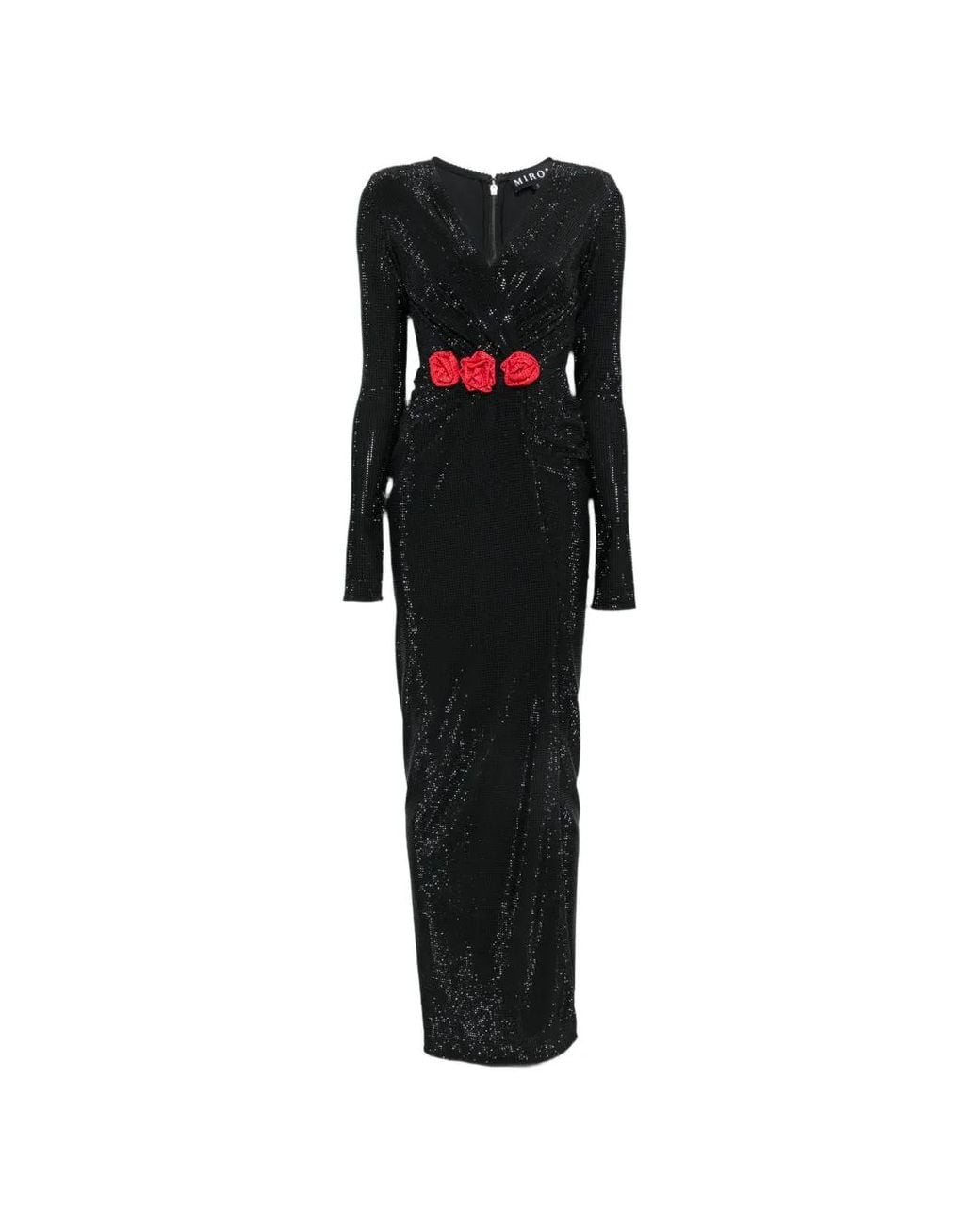Miron Black V-Neck Floral-Detail Maxi Dress