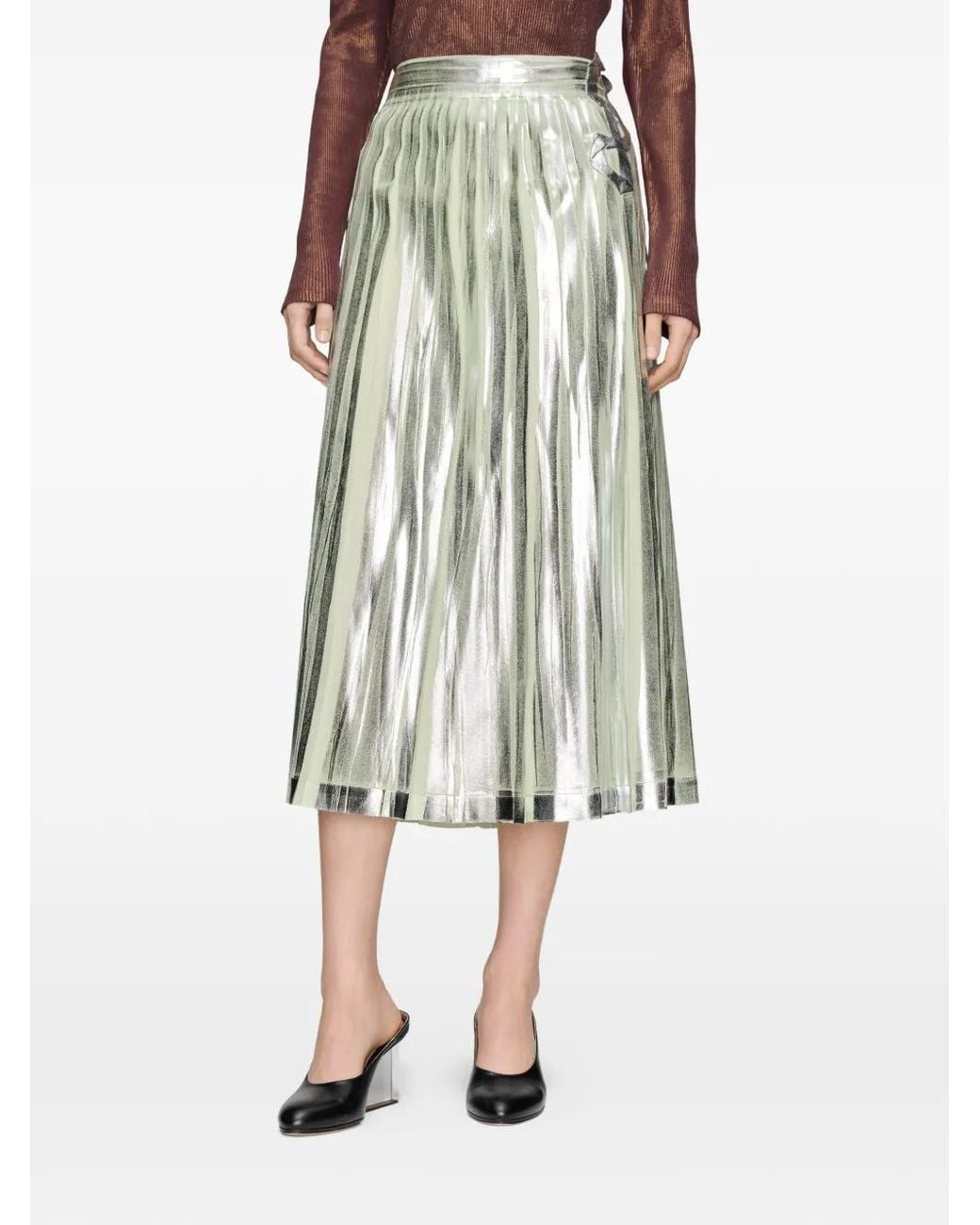 Maison Margiela Metallic Pleated Silk Midi Skirt