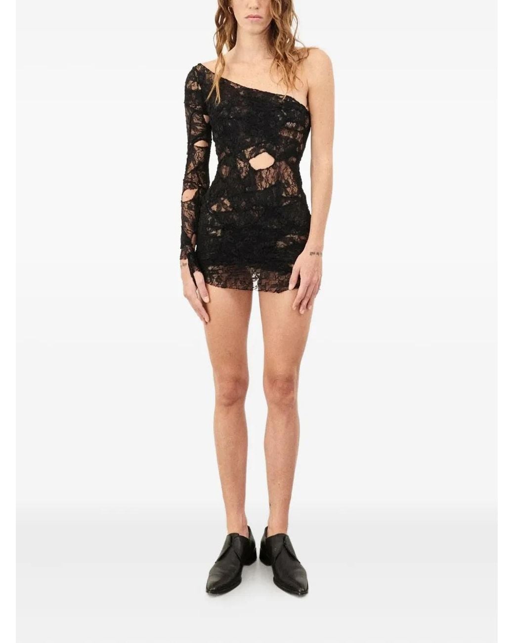 Oh Carla Black One-Sleeve Lace Mini Dress