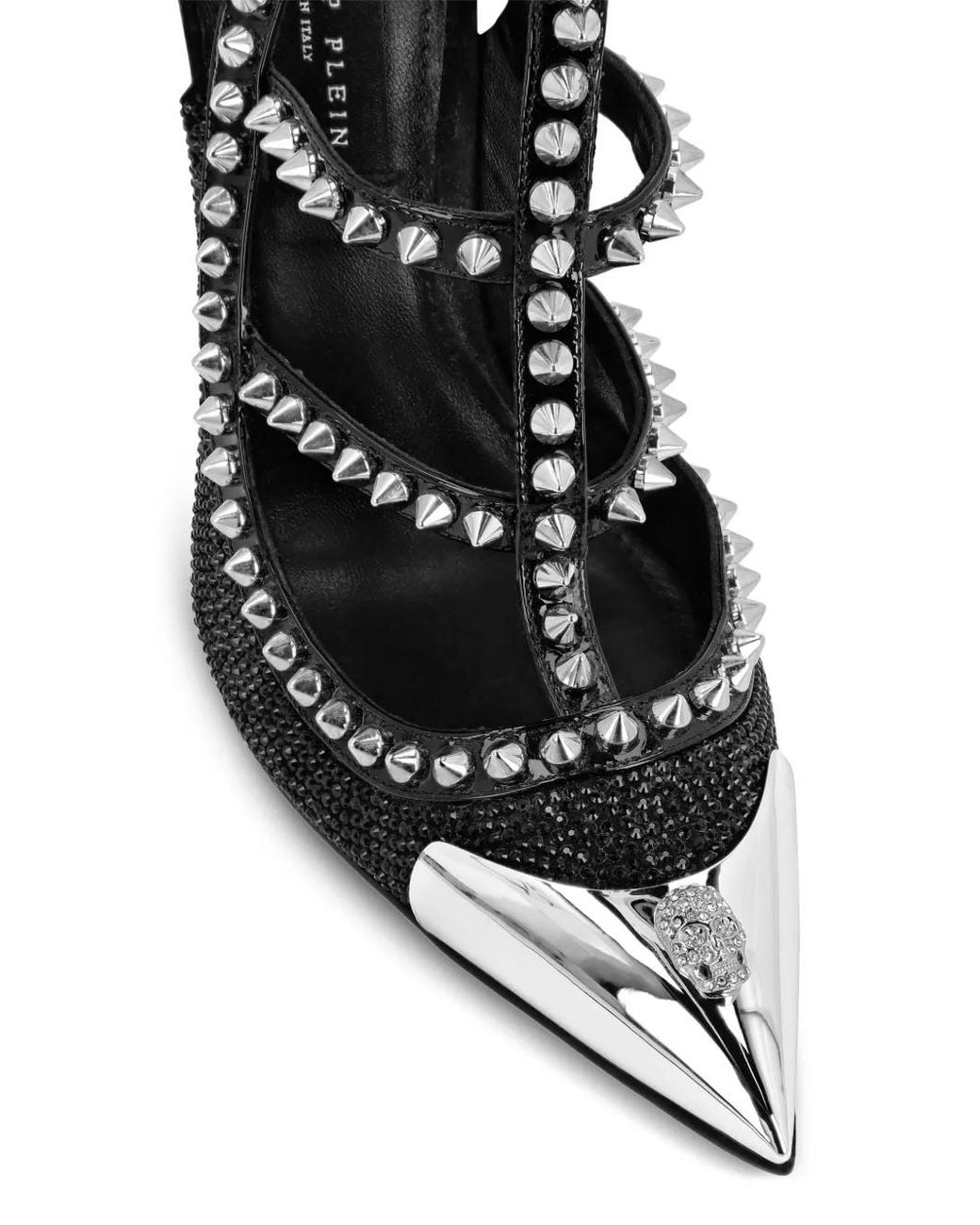Philipp Plein Black Leather Strass Sandals High Heels Studs
