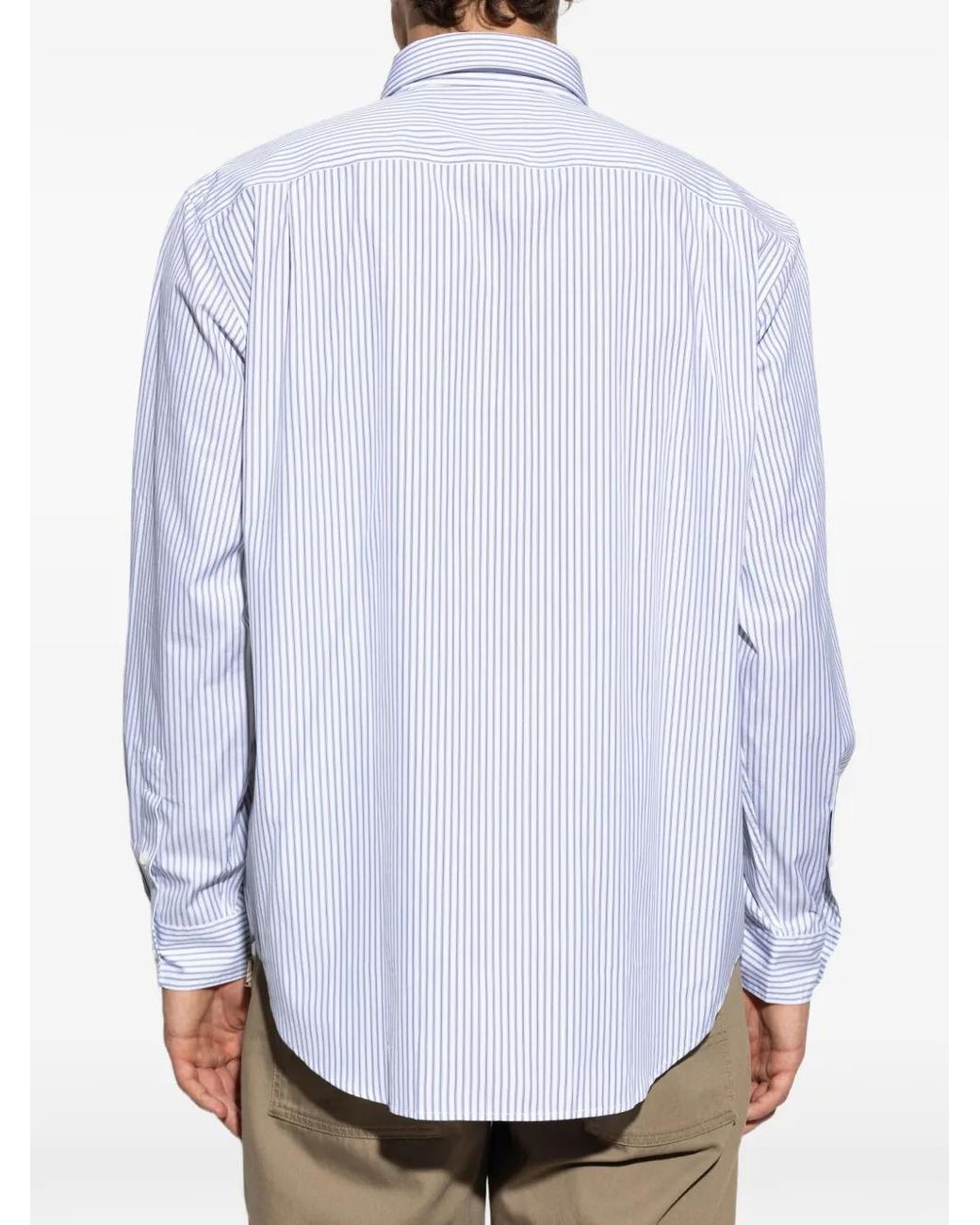 Burberry White Vertical-Stripe Logo-Embroidered Shirt for men
