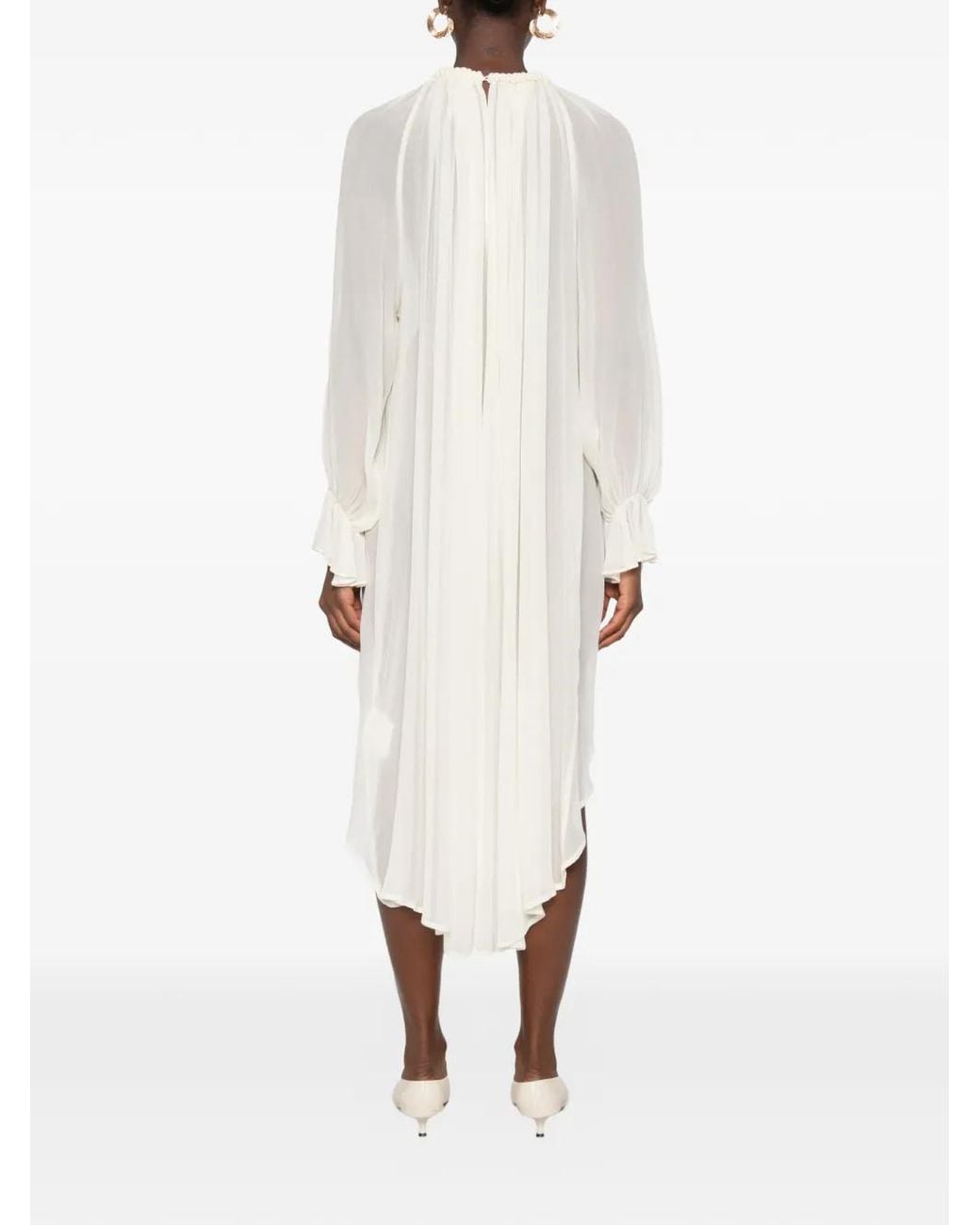 ELEH White Ruffled-Cuff Asymmetric Dress