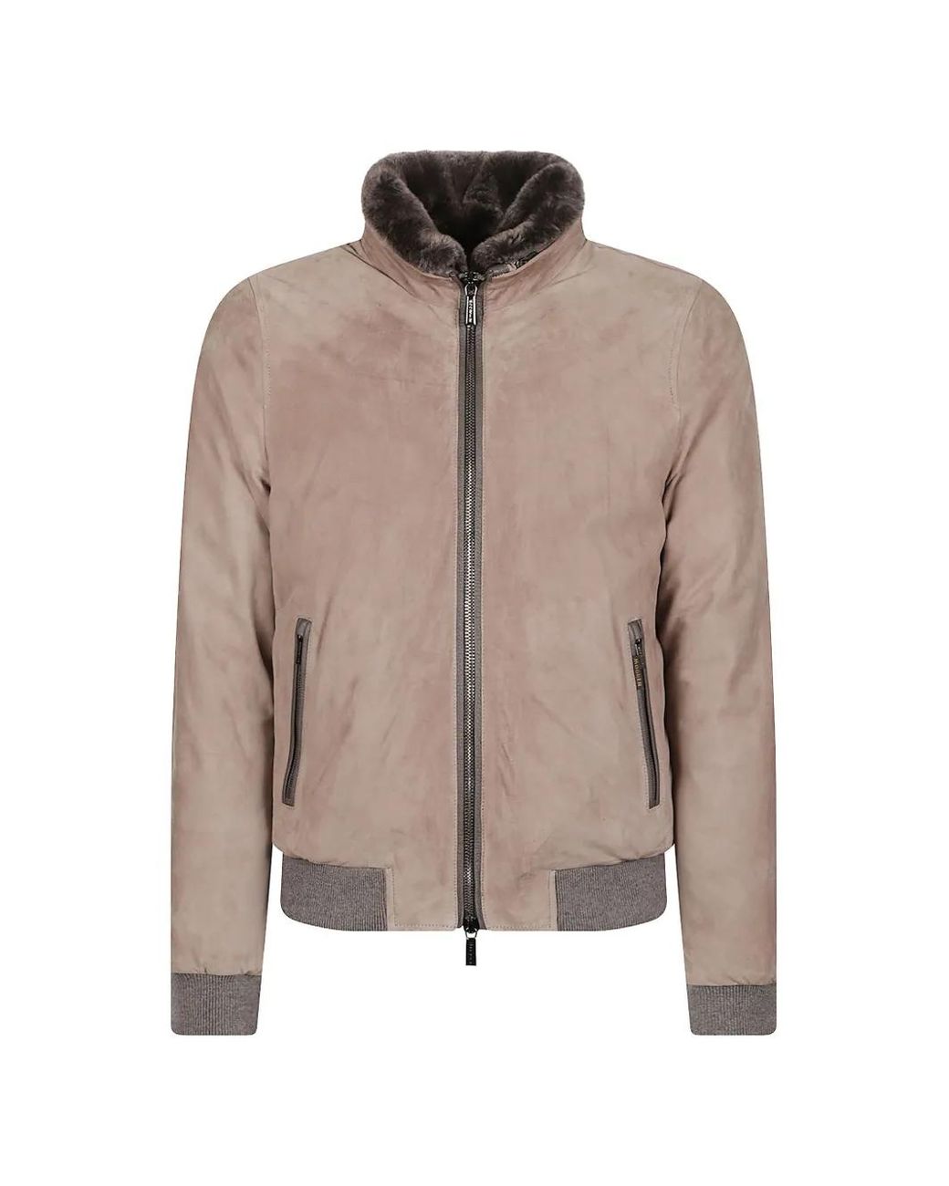 Moorer Brown Shearling-Trim Cashmere Jacket for men