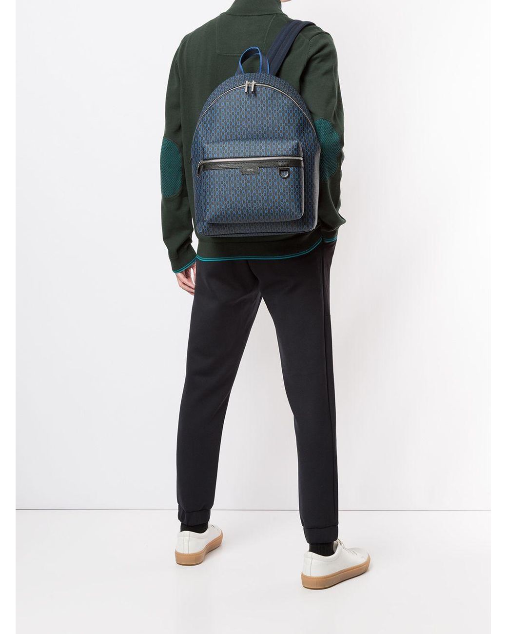 BOSS by HUGO BOSS Monogram Logo Zipped Backpack in Blue for Men | Lyst UK