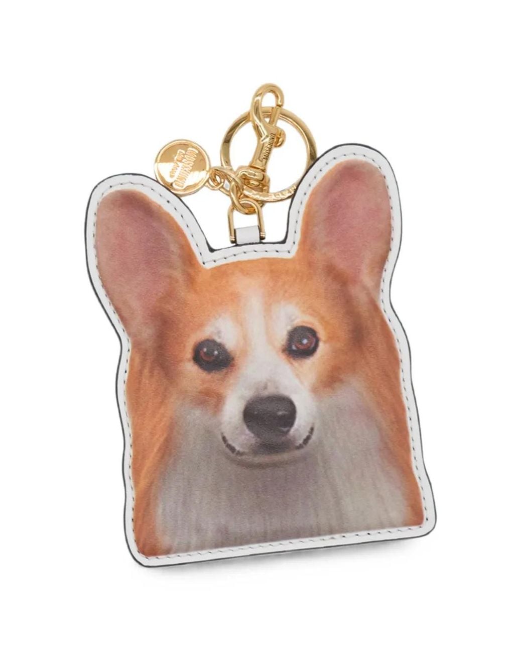 Moschino White Corgi-Print Calf Leather Keyring for men