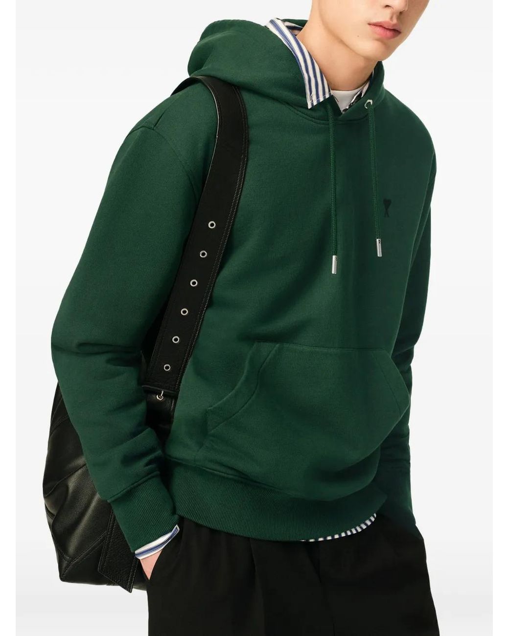 AMI Green Deep Pullover Hoodie With Adjustable Drawstring for men