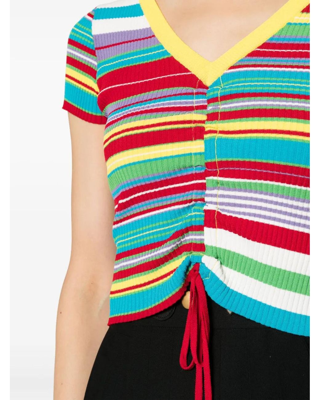 Moschino Blue Stripe-Pattern V-Neck Top