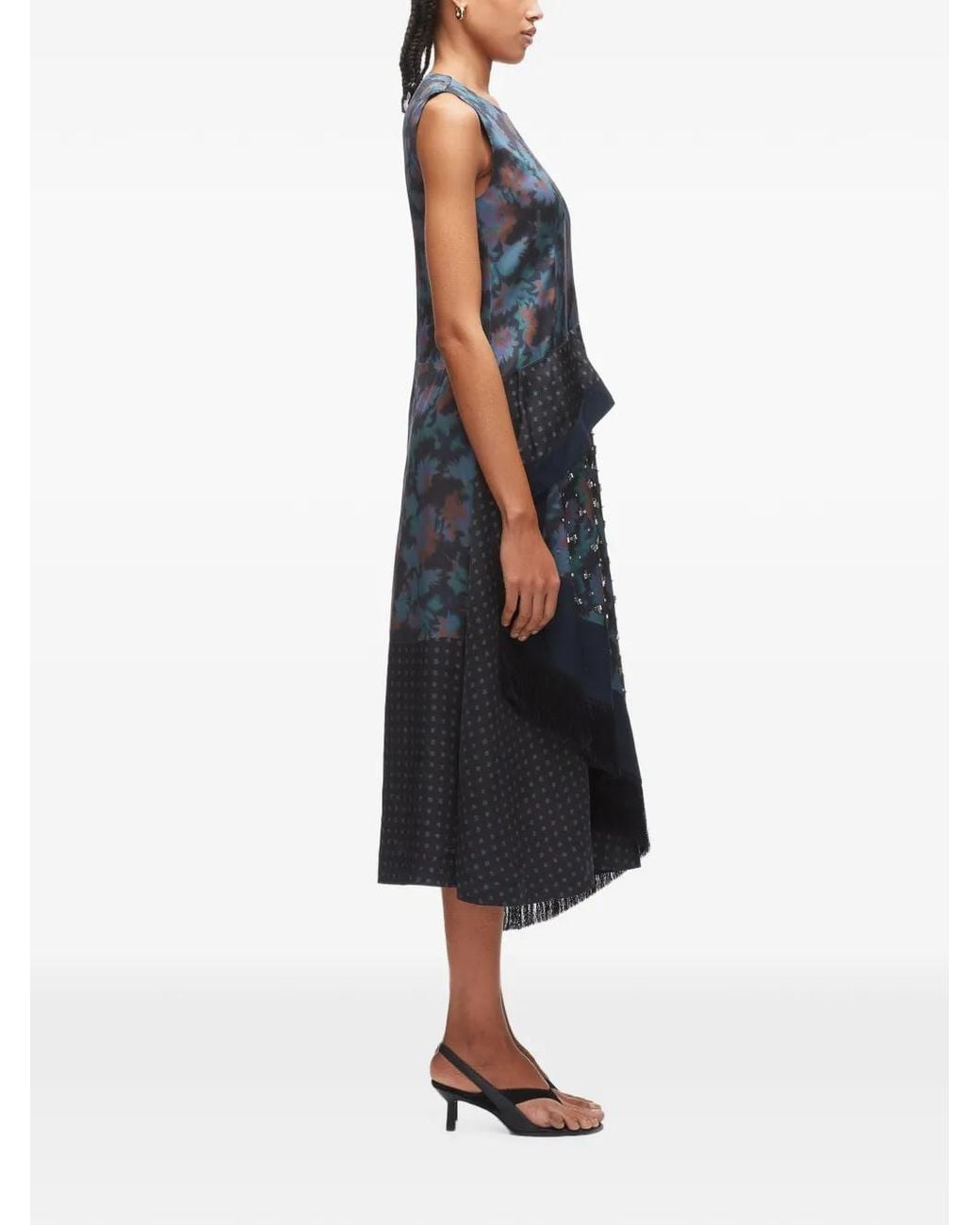 3.1 Phillip Lim Blue Desert Flower Layered Asymmetric Midi Dress