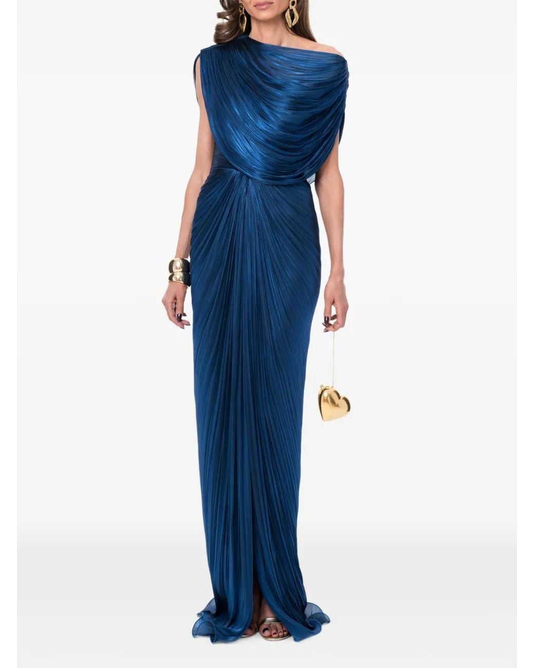 Ana Radu Blue Draped Column Gown