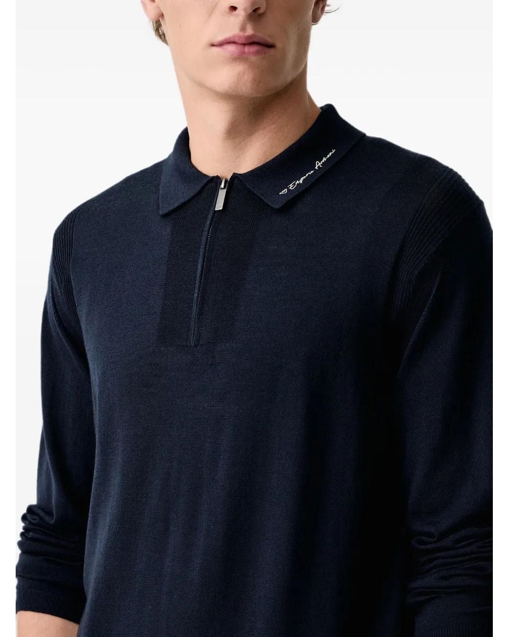 Emporio Armani Blue Shaved Virgin Wool Polo Neck Sweater for men