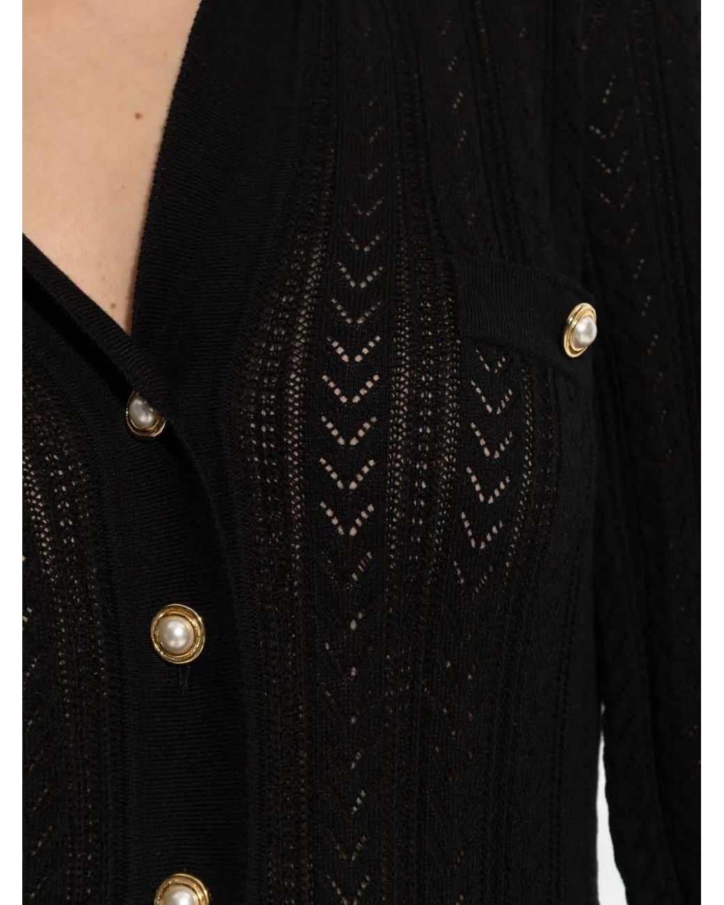 Alessandra Rich Black Button-Embellished Knitted Cardigan