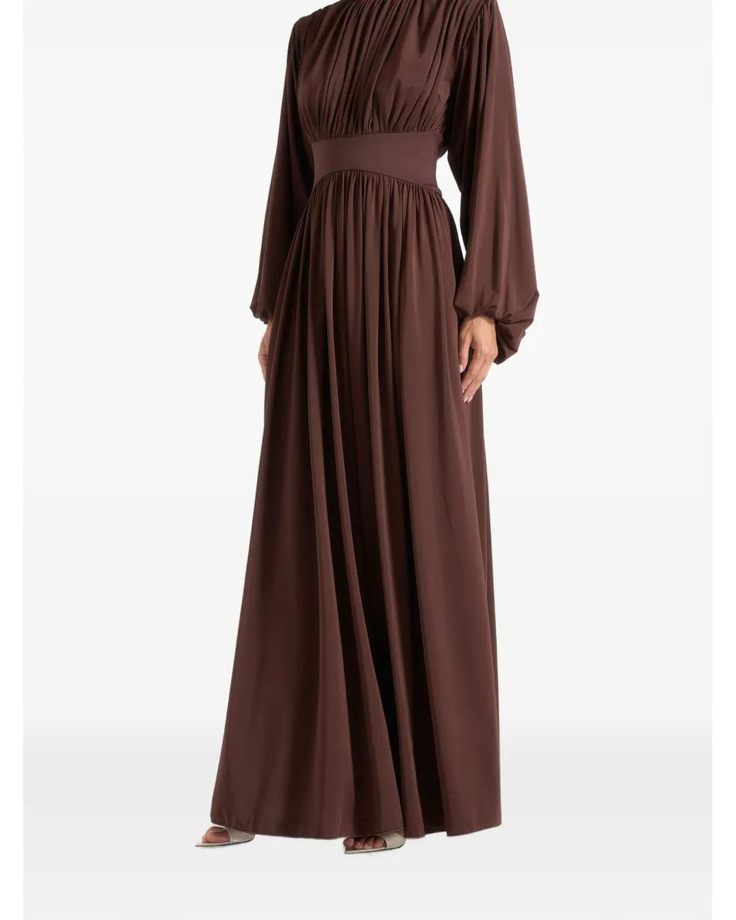 Manière De Voir Brown Ophelia Corset Maxi Dress With Detachable Sleeves