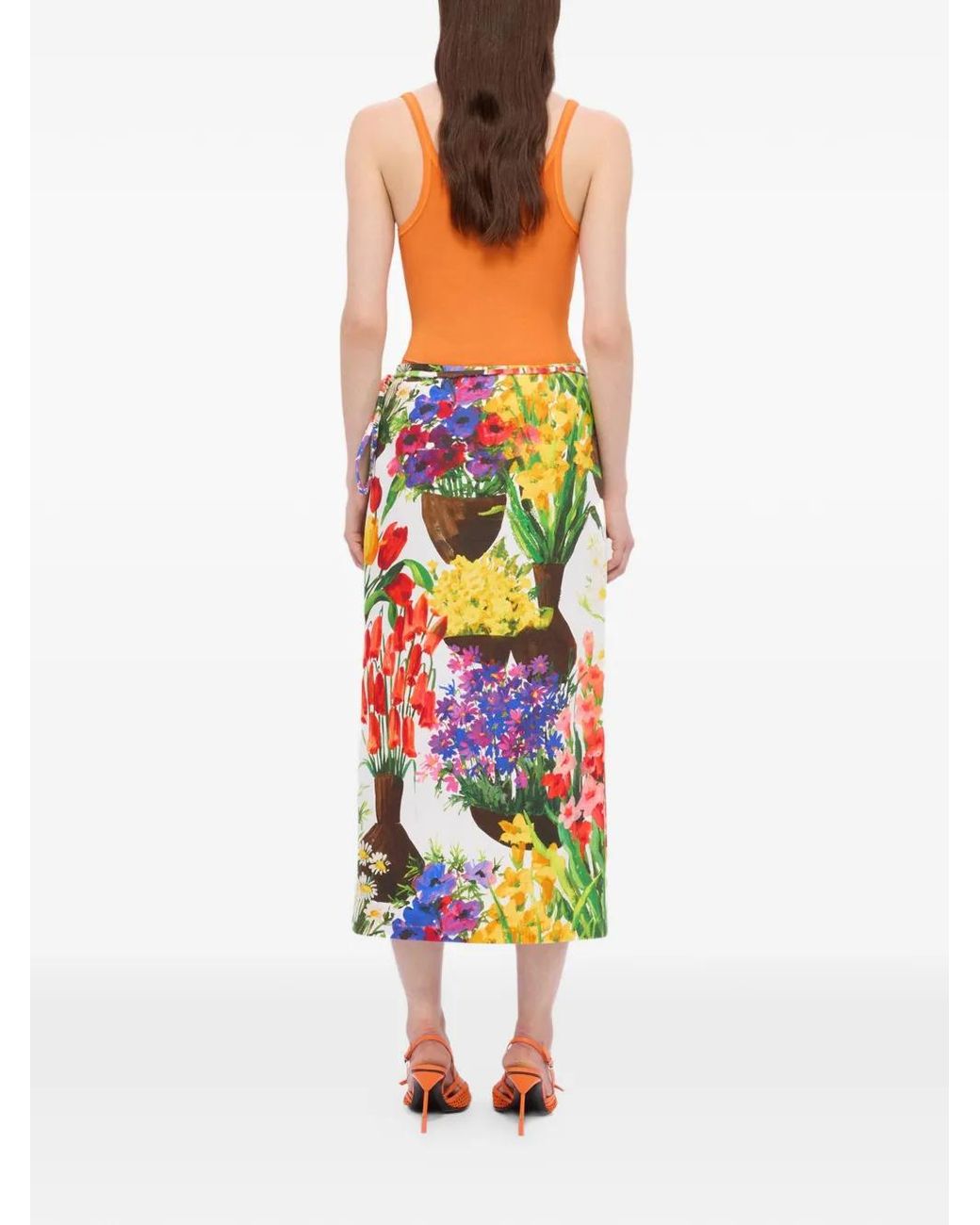 MSGM White Floral-Print Midi Skirt