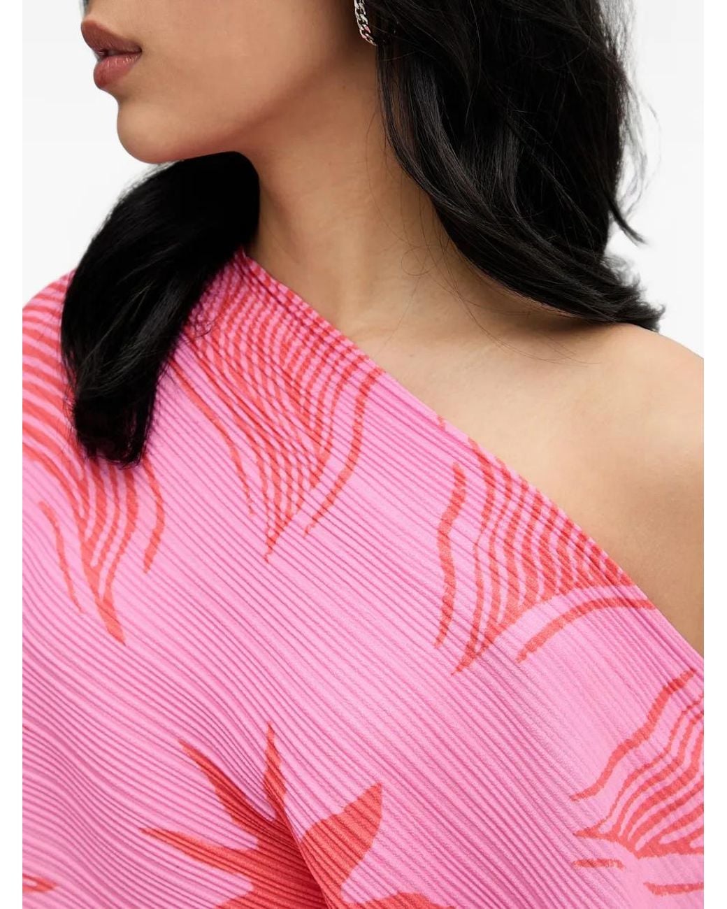 Never Fully Dressed Pink Plissé-Effect Sun-Print Midi Dress