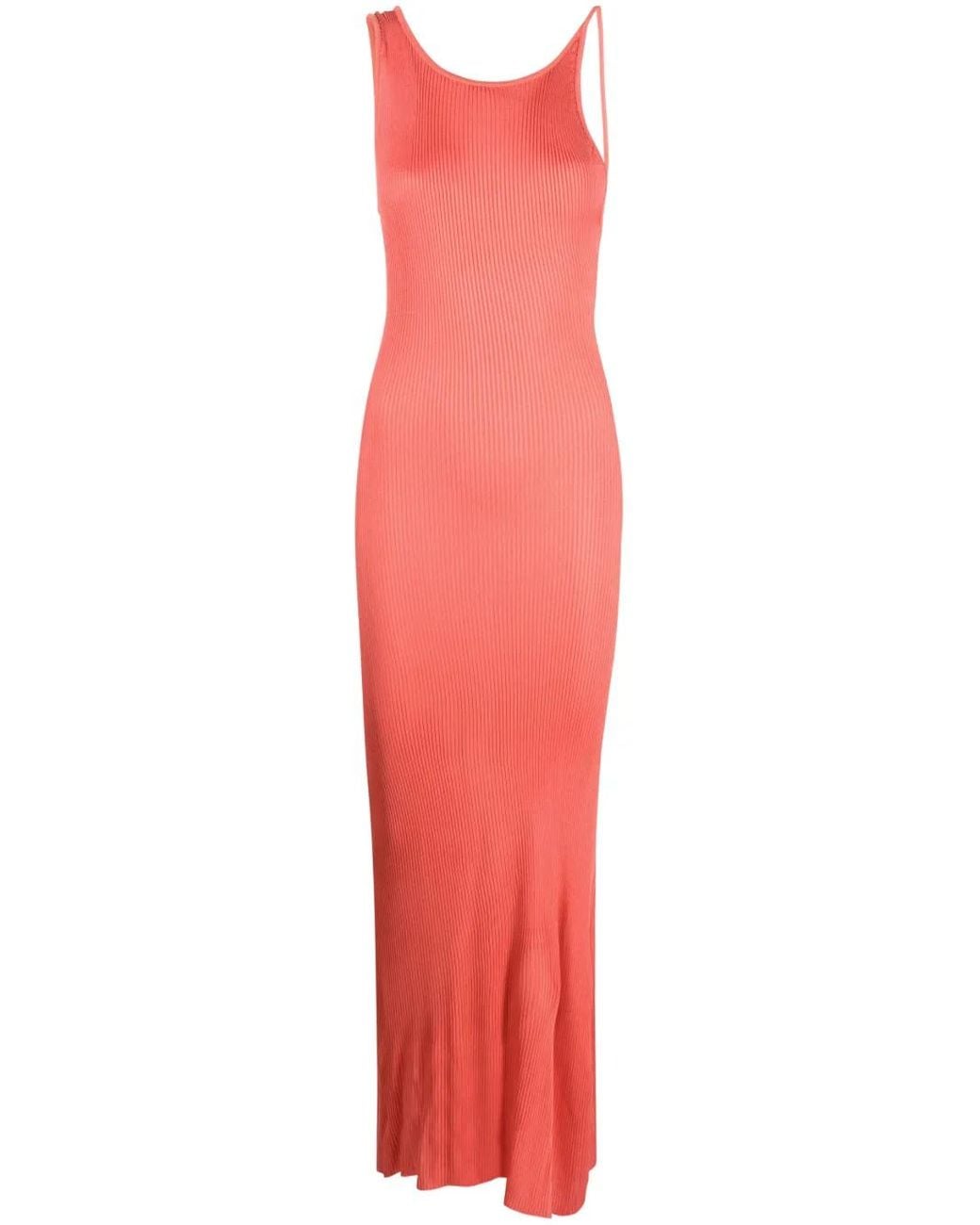 Forte_forte Red Asymmetric Ribbed-Knit Dress