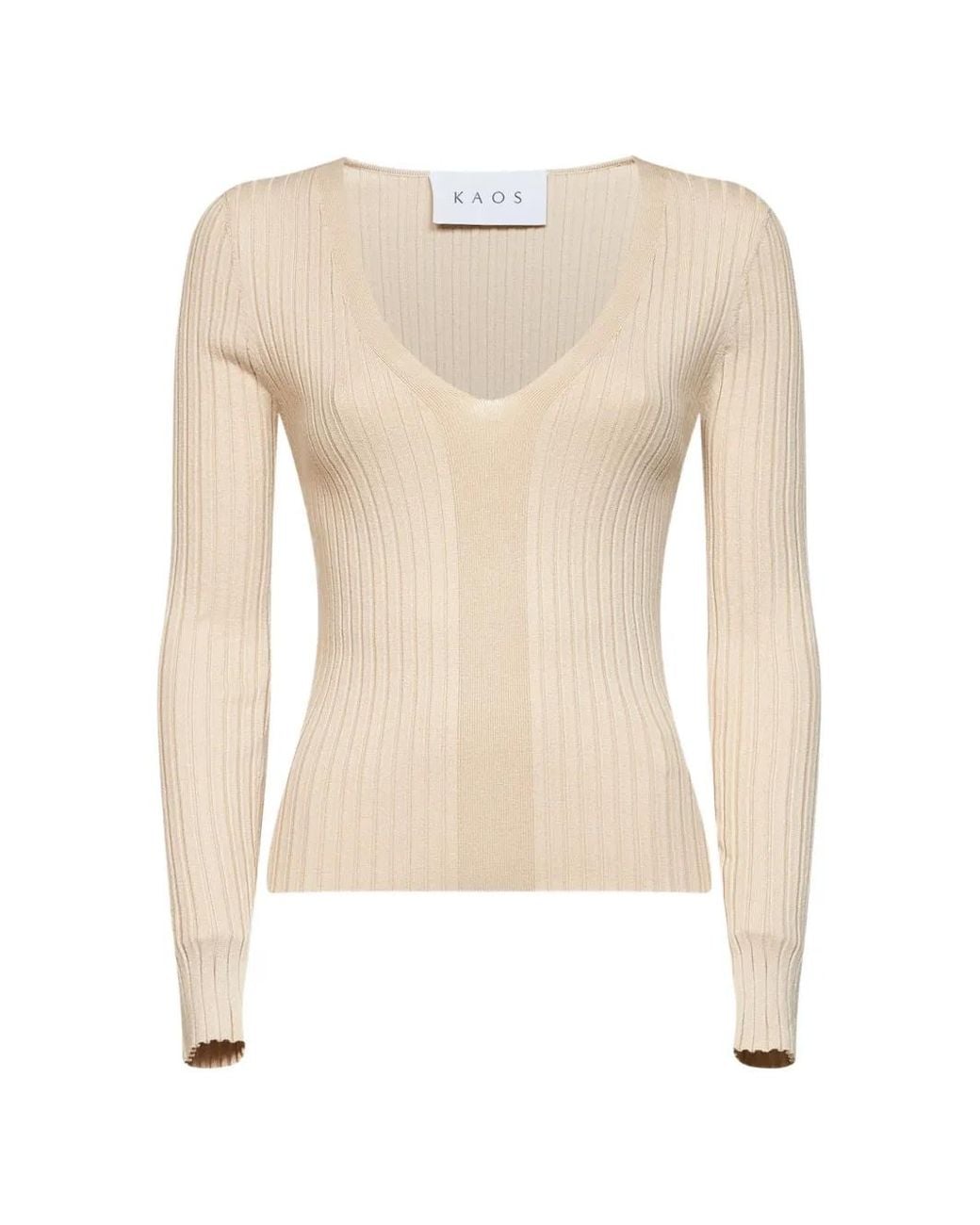 Kaos White V-Neck Ribbed Sweater