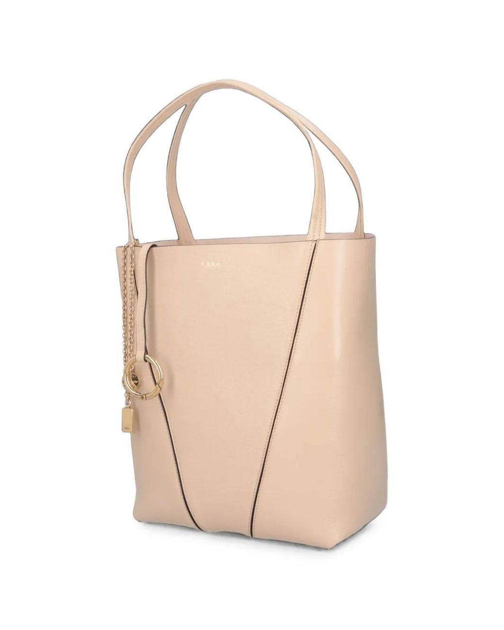 Chloé White Spin Logo-Print Calf Leather Tote Bag