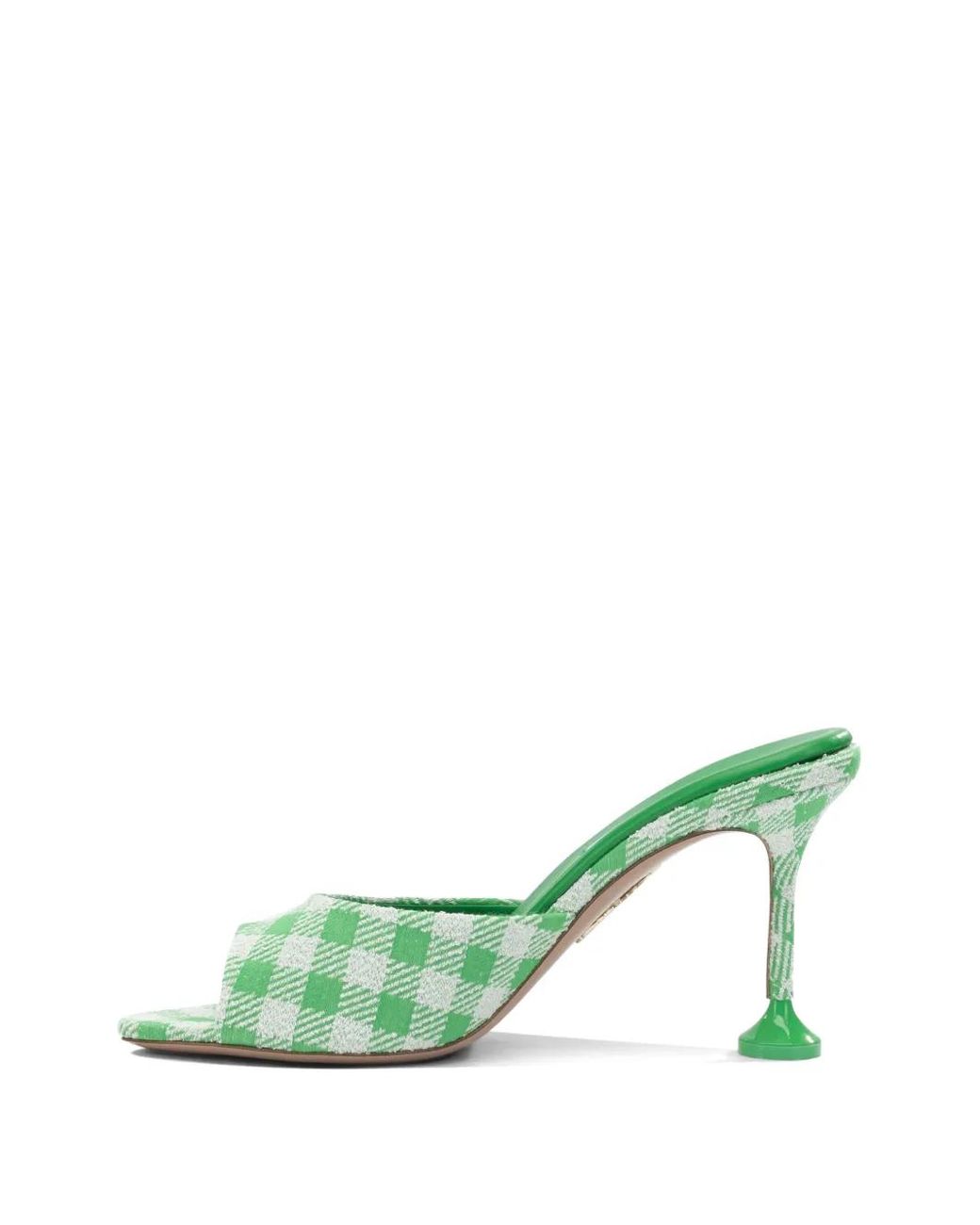 Aquazzura Green Check-Pattern Open-Toe Mules